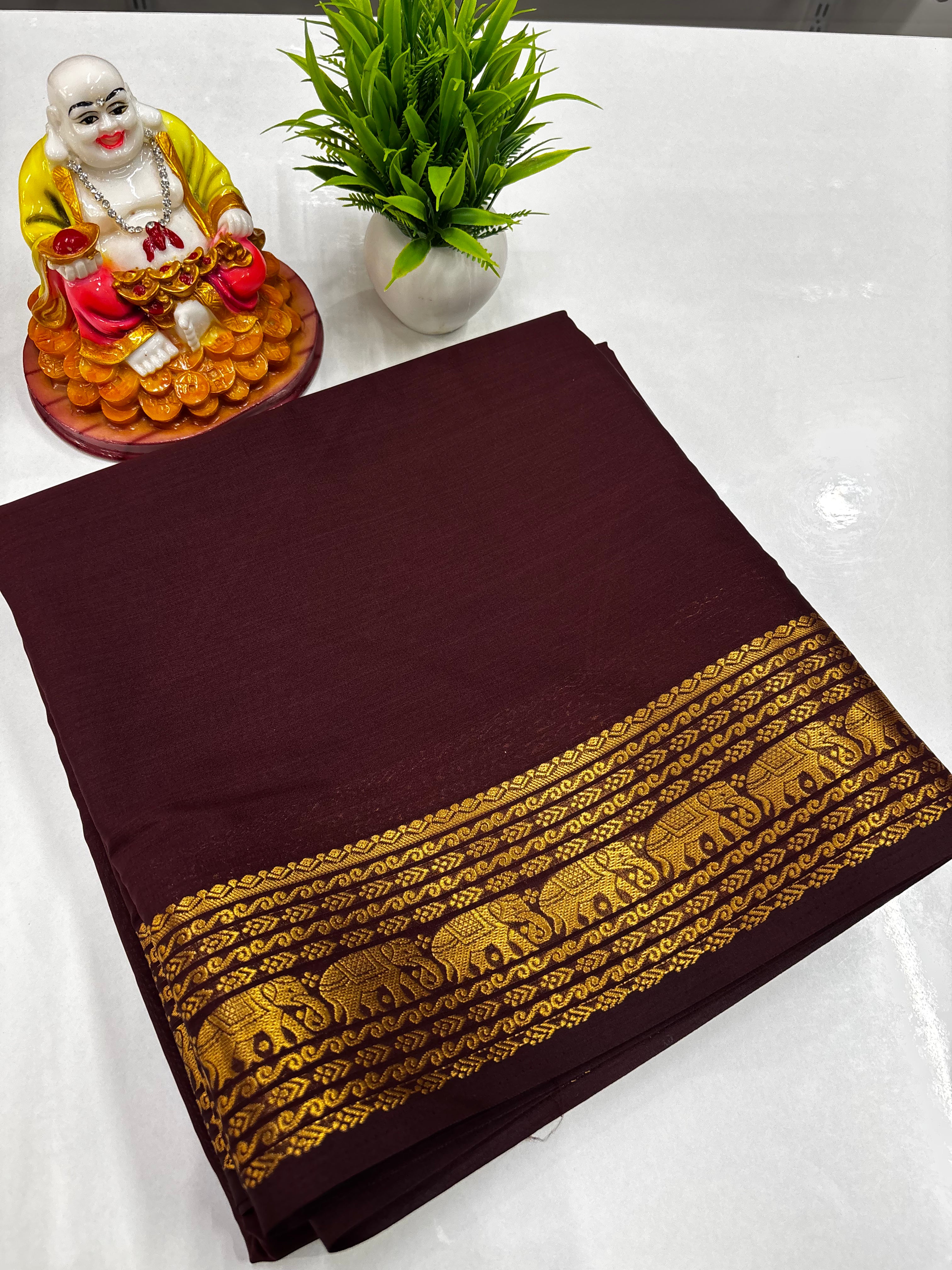 Elegant Semi Crepe Saree with Elephant Border – Padmavathi Silks and Sarees