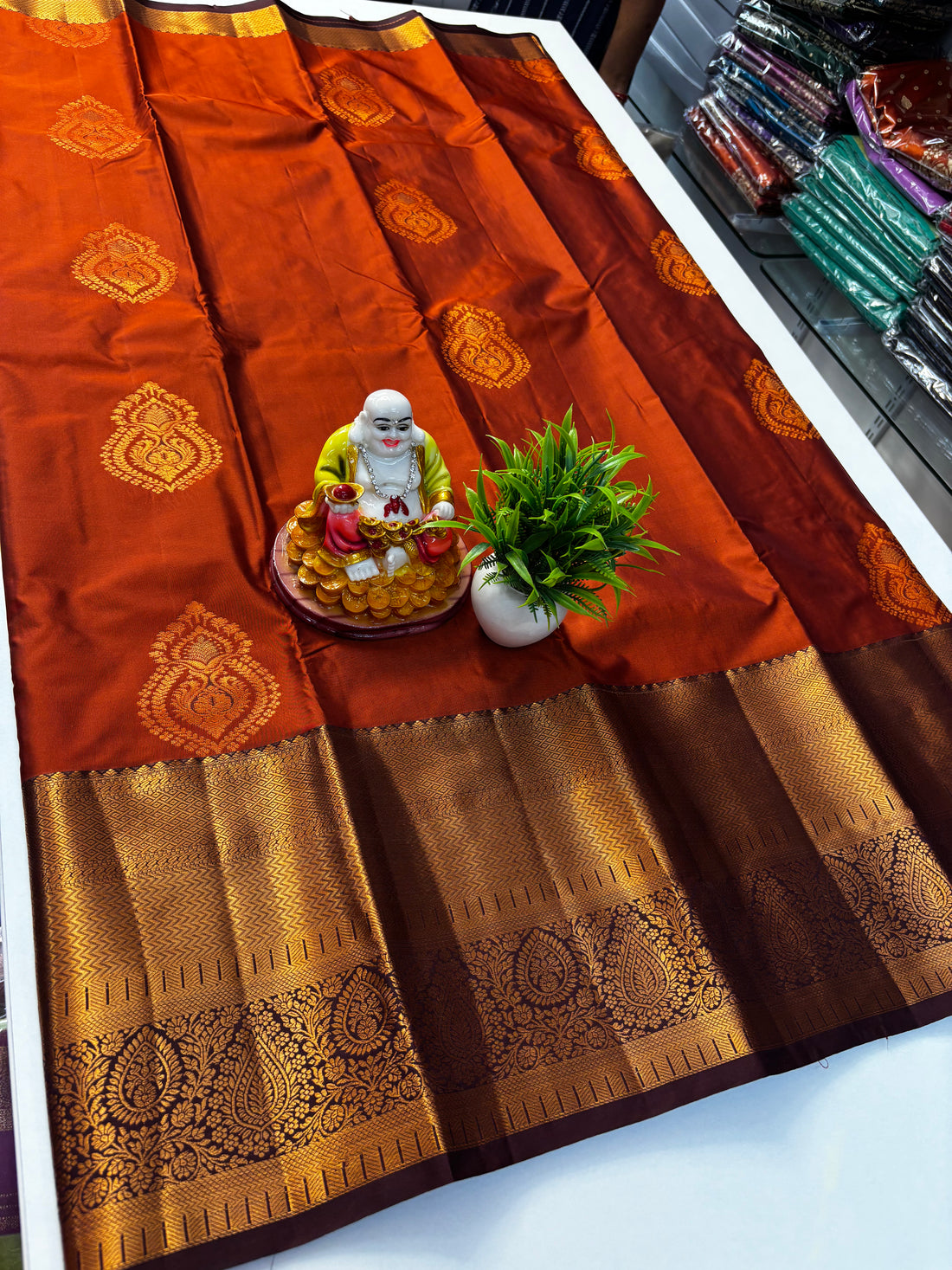 Premium Semi Silk Saree – Rust Orange with Brown Shade