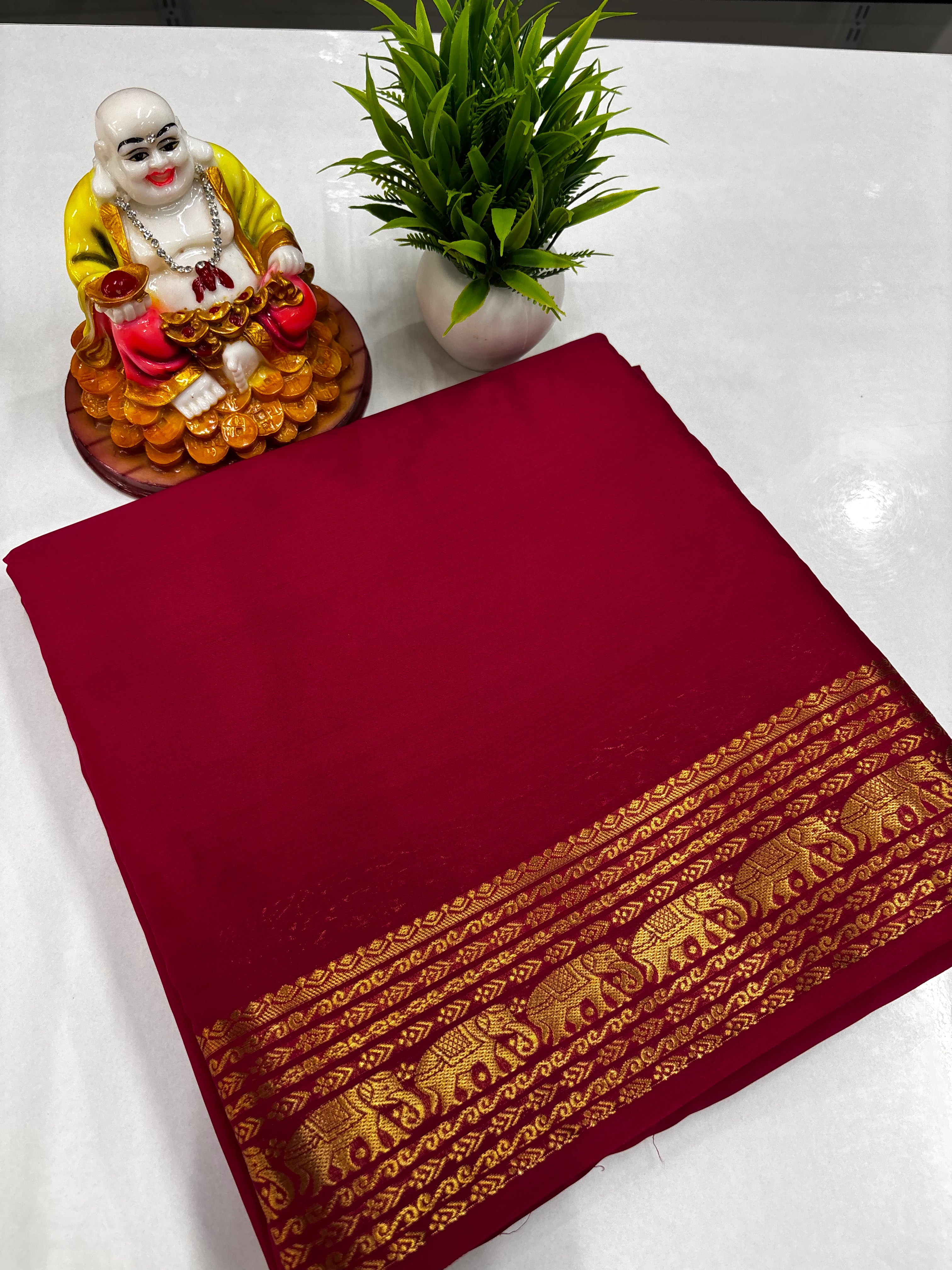 Elegant Semi Crepe Saree with Elephant Border – Padmavathi Silks and Sarees