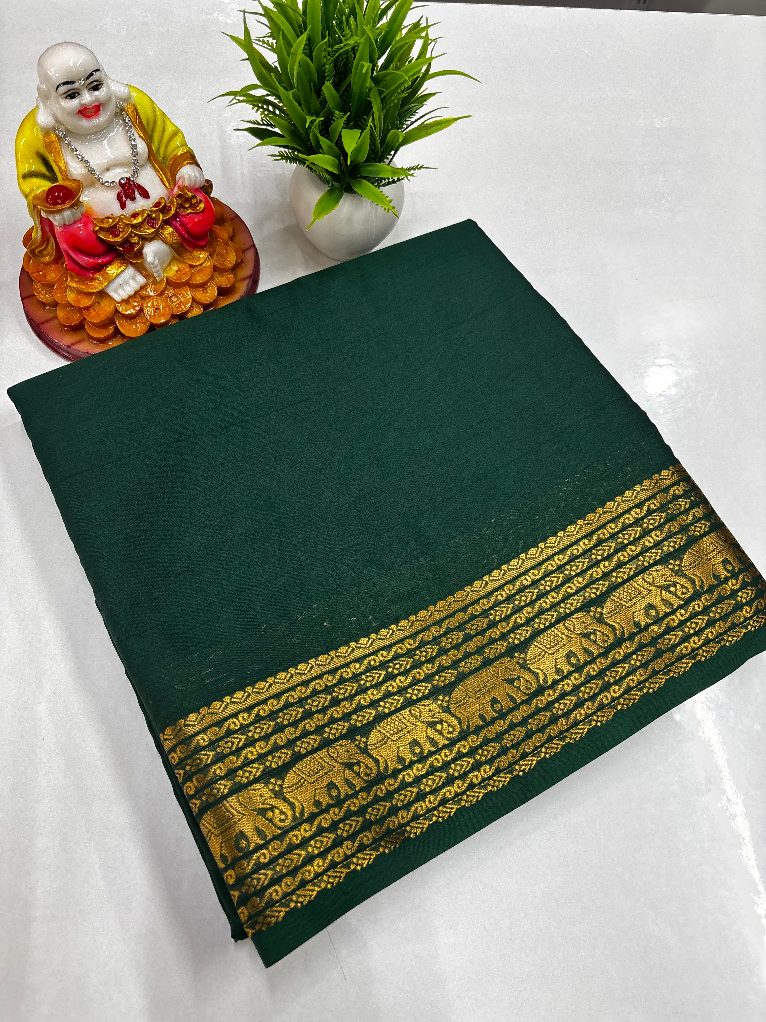 Elegant Semi Crepe Saree with Elephant Border – Padmavathi Silks and Sarees