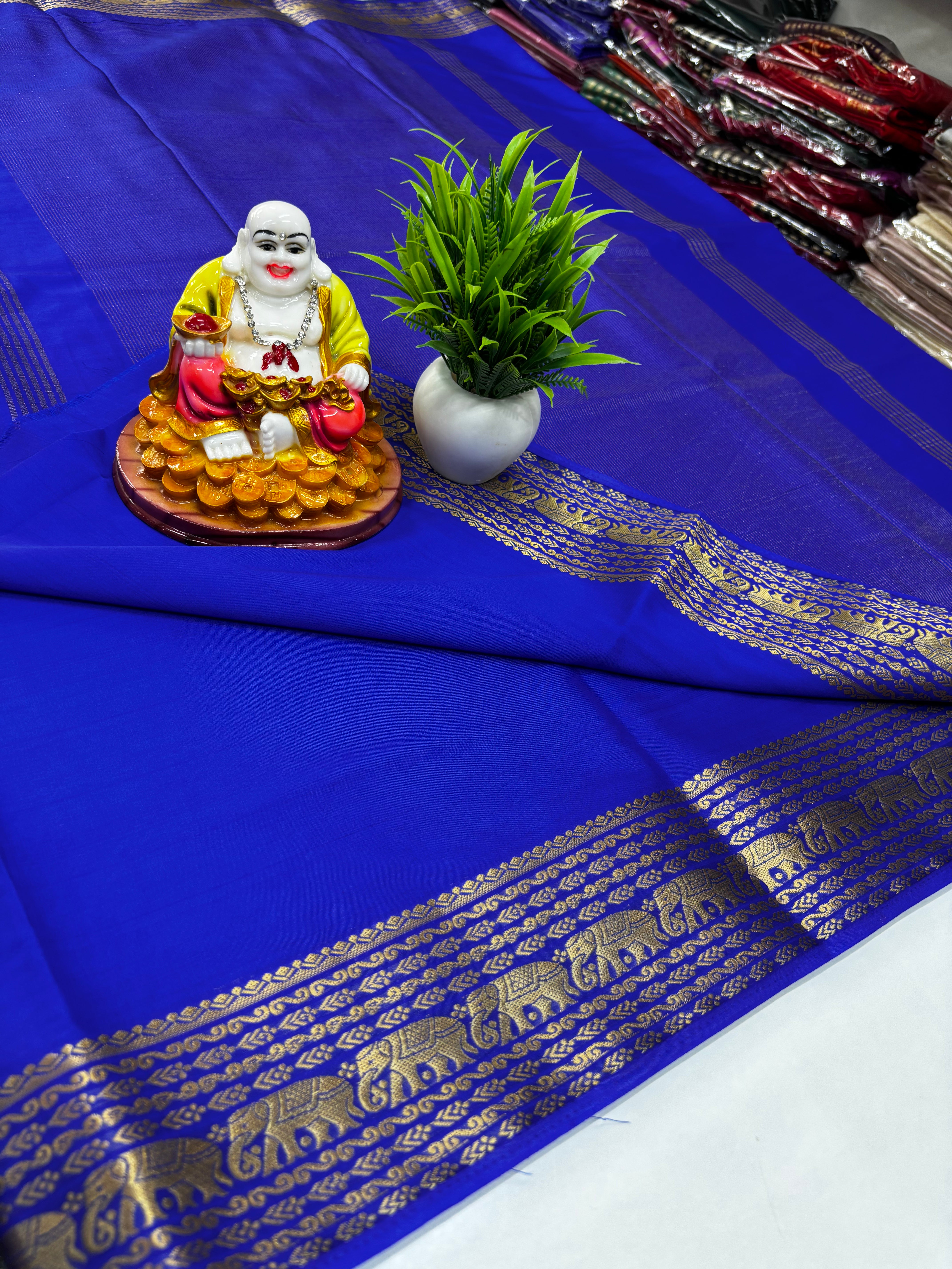 Elegant Semi Crepe Saree with Elephant Border – Padmavathi Silks and Sarees