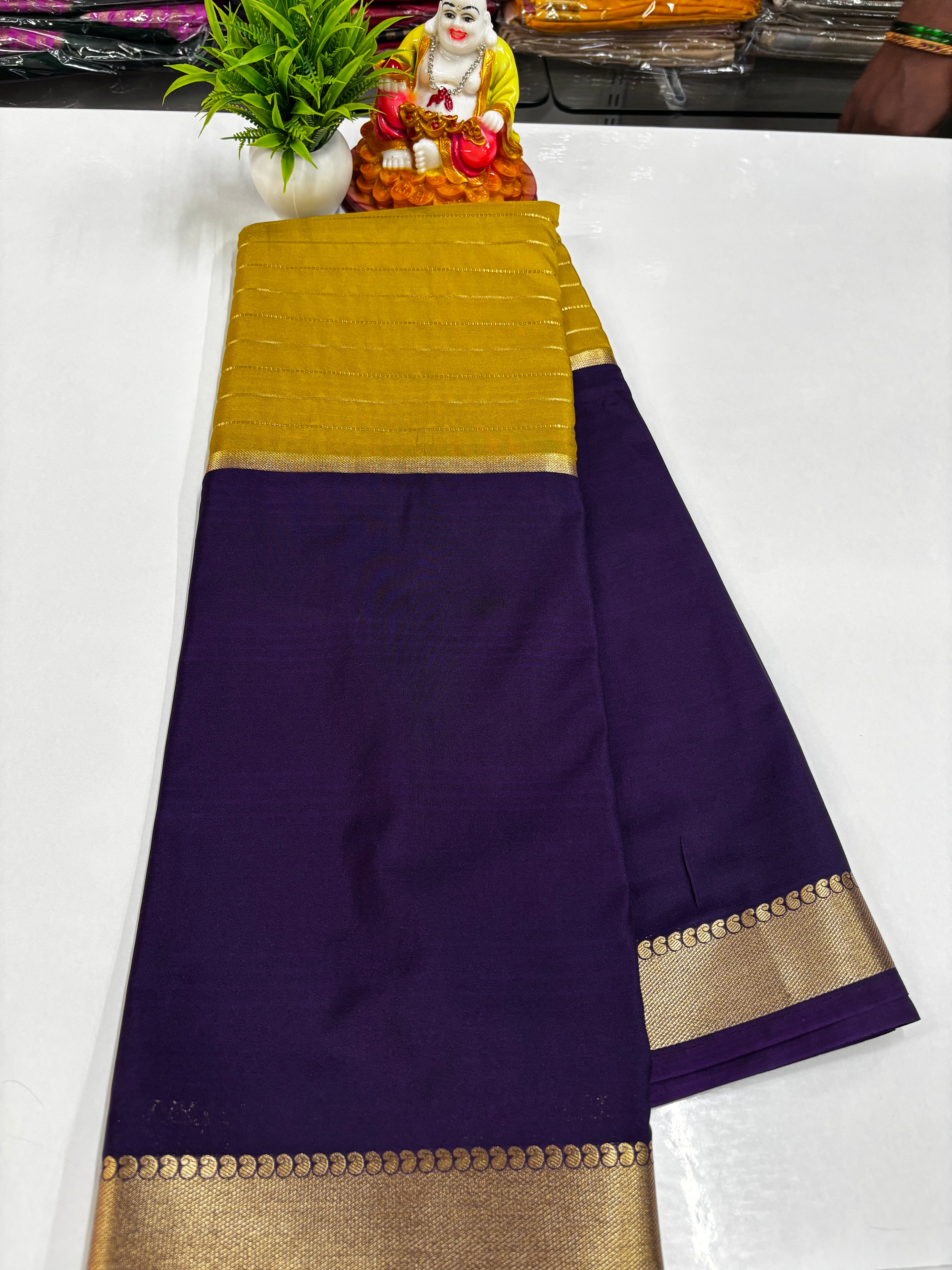 2D Semi Crepe Saree with Stripes and Contrast Colors – Padmavathi Silks and Sarees