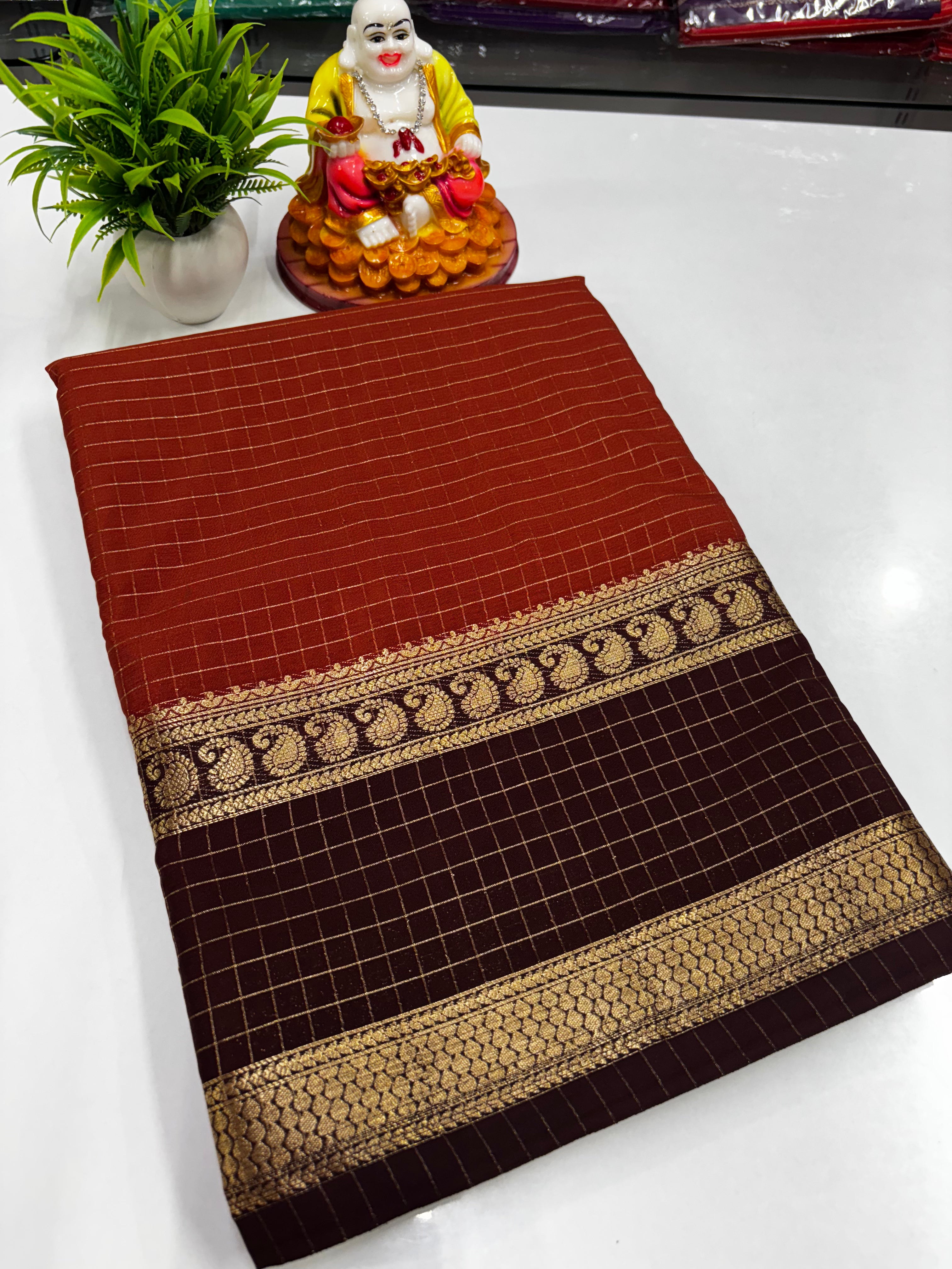 🌸 Premium Mysore Crepe Silk Saree with Mango Bentex Border