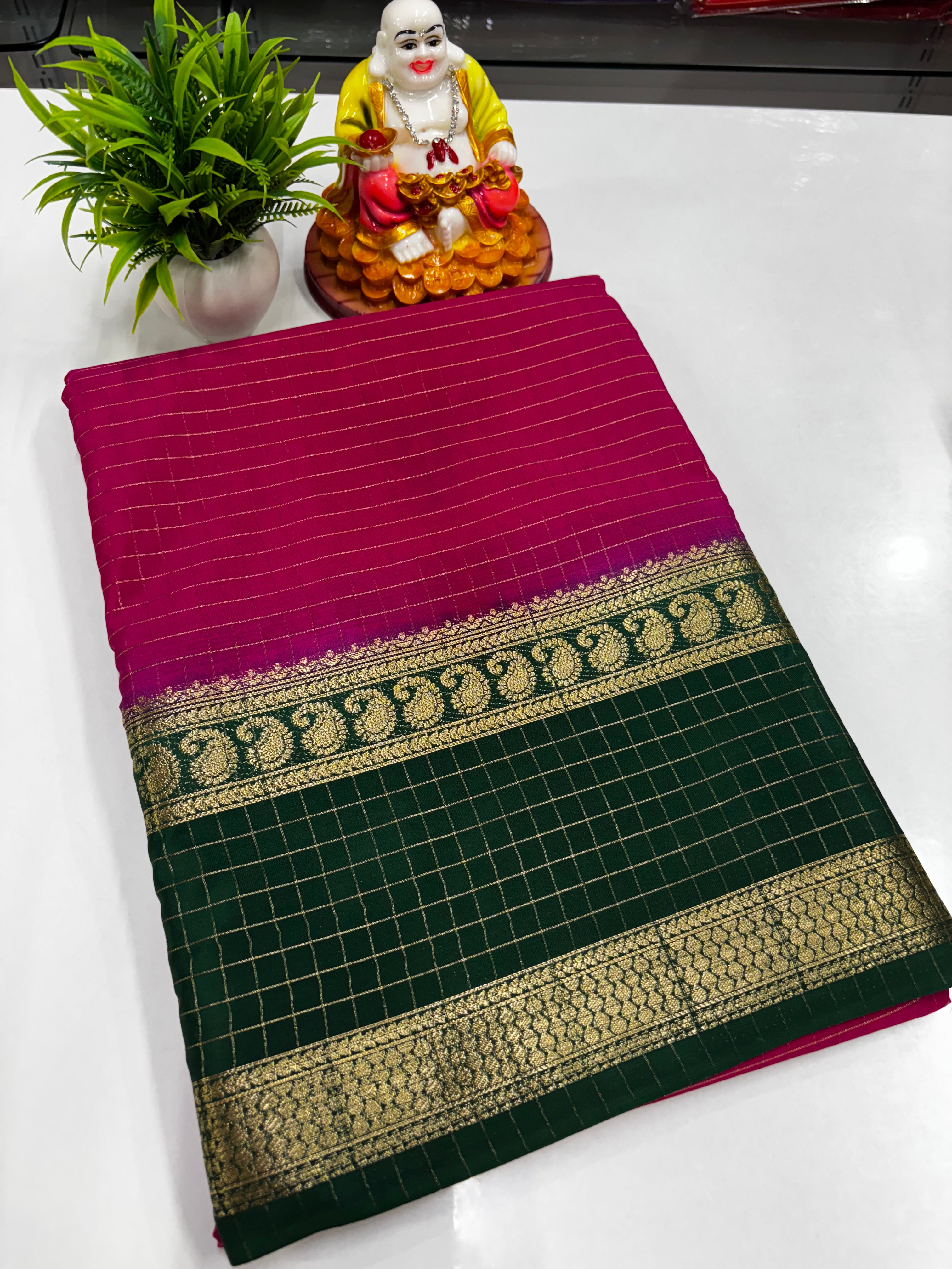 🌸 Premium Mysore Crepe Silk Saree with Mango Bentex Border