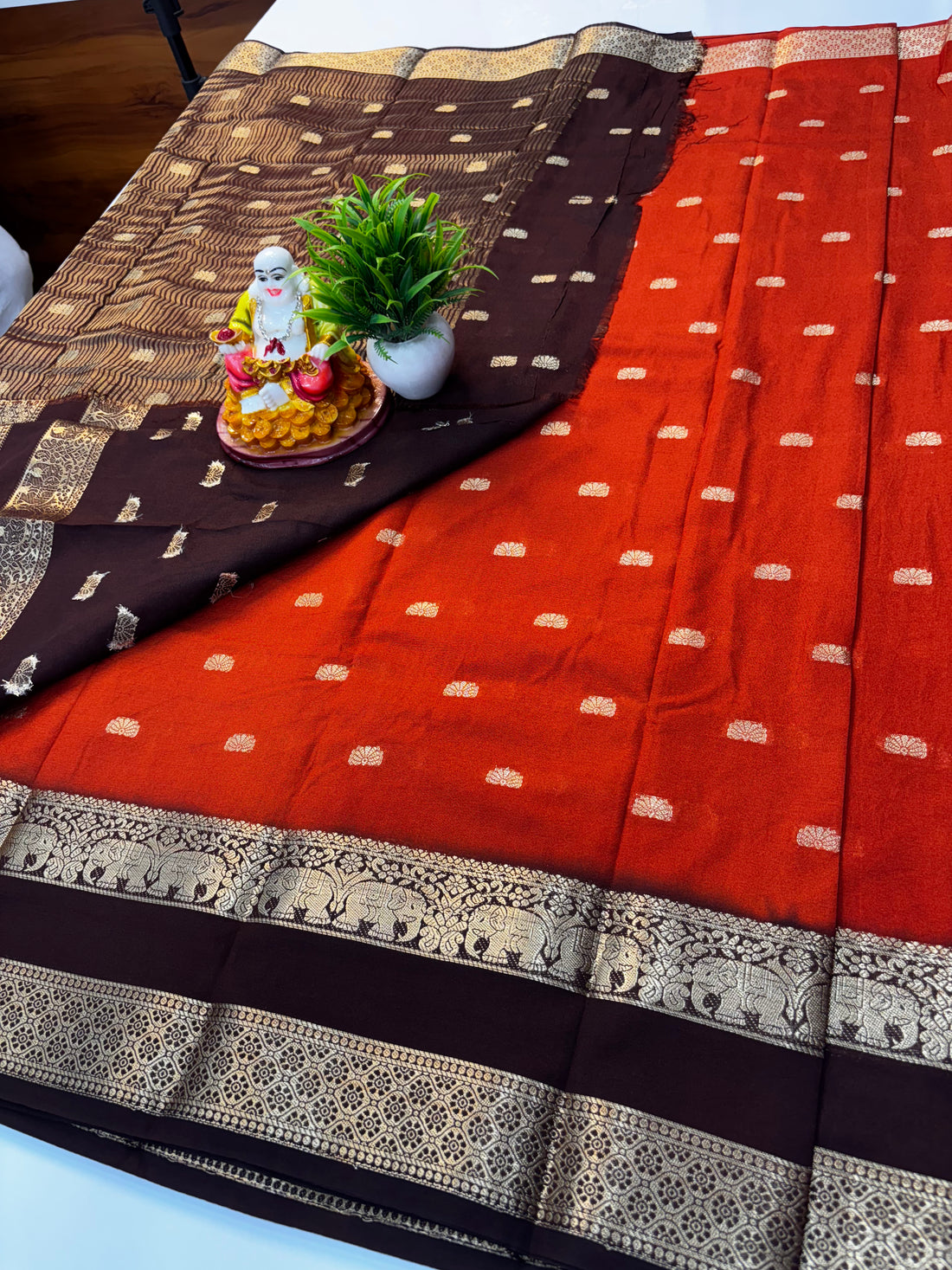 Mysore Crepe Silk Saree with Elephant Bentex Border