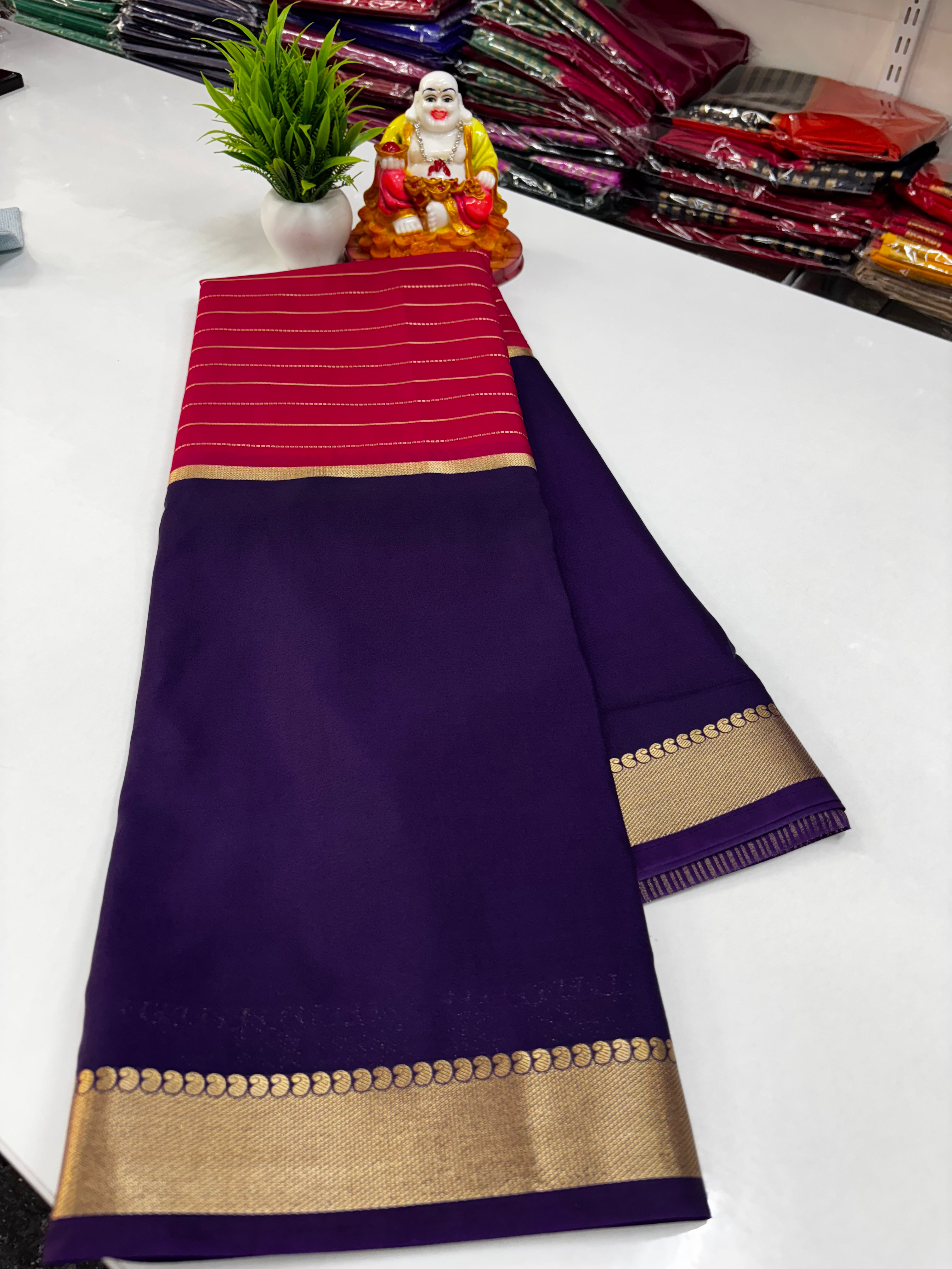 2D Semi Crepe Saree with Stripes and Contrast Colors – Padmavathi Silks and Sarees