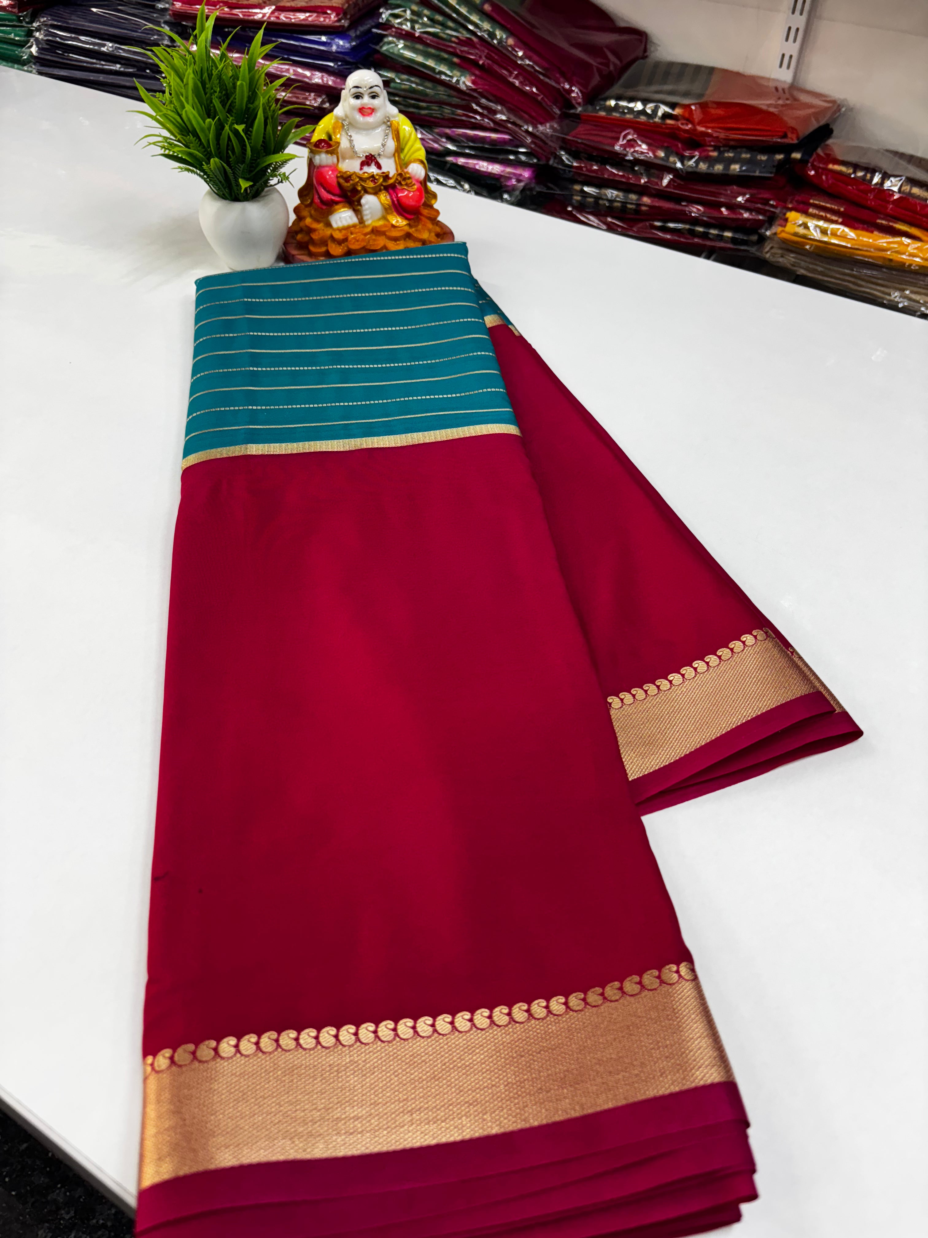 2D Semi Crepe Saree with Stripes and Contrast Colors – Padmavathi Silks and Sarees