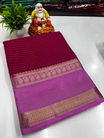 🌸 Premium Mysore Crepe Silk Saree with Mango Bentex Border