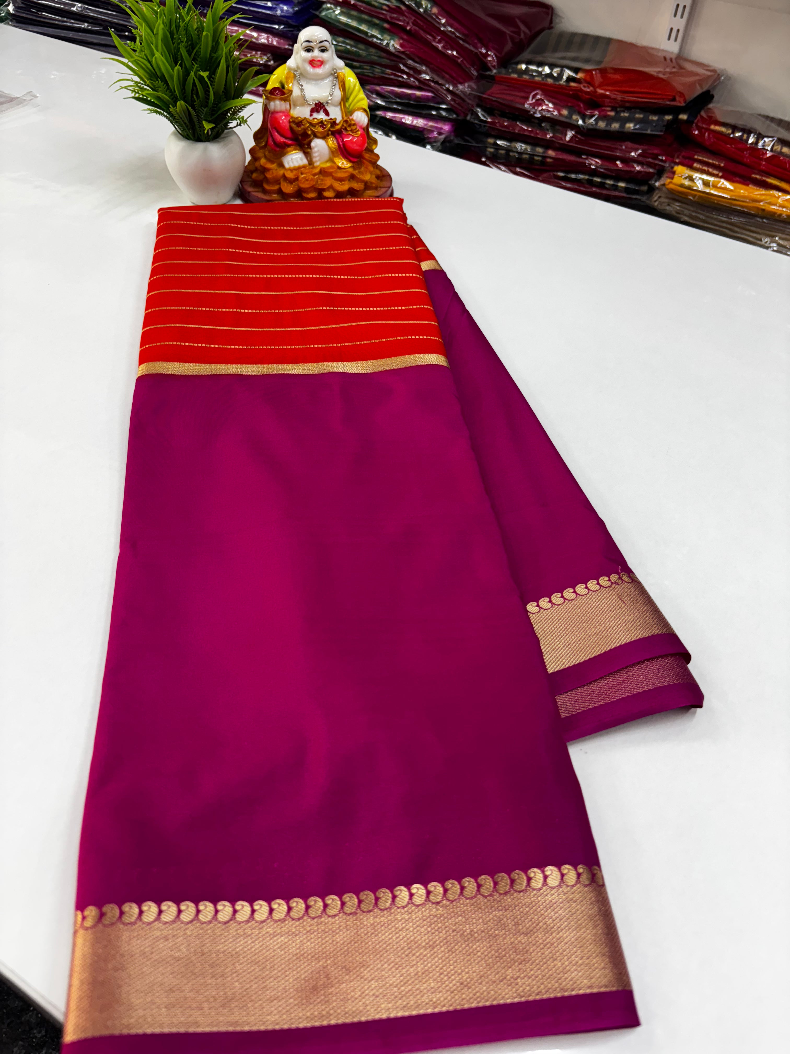 2D Semi Crepe Saree with Stripes and Contrast Colors – Padmavathi Silks and Sarees