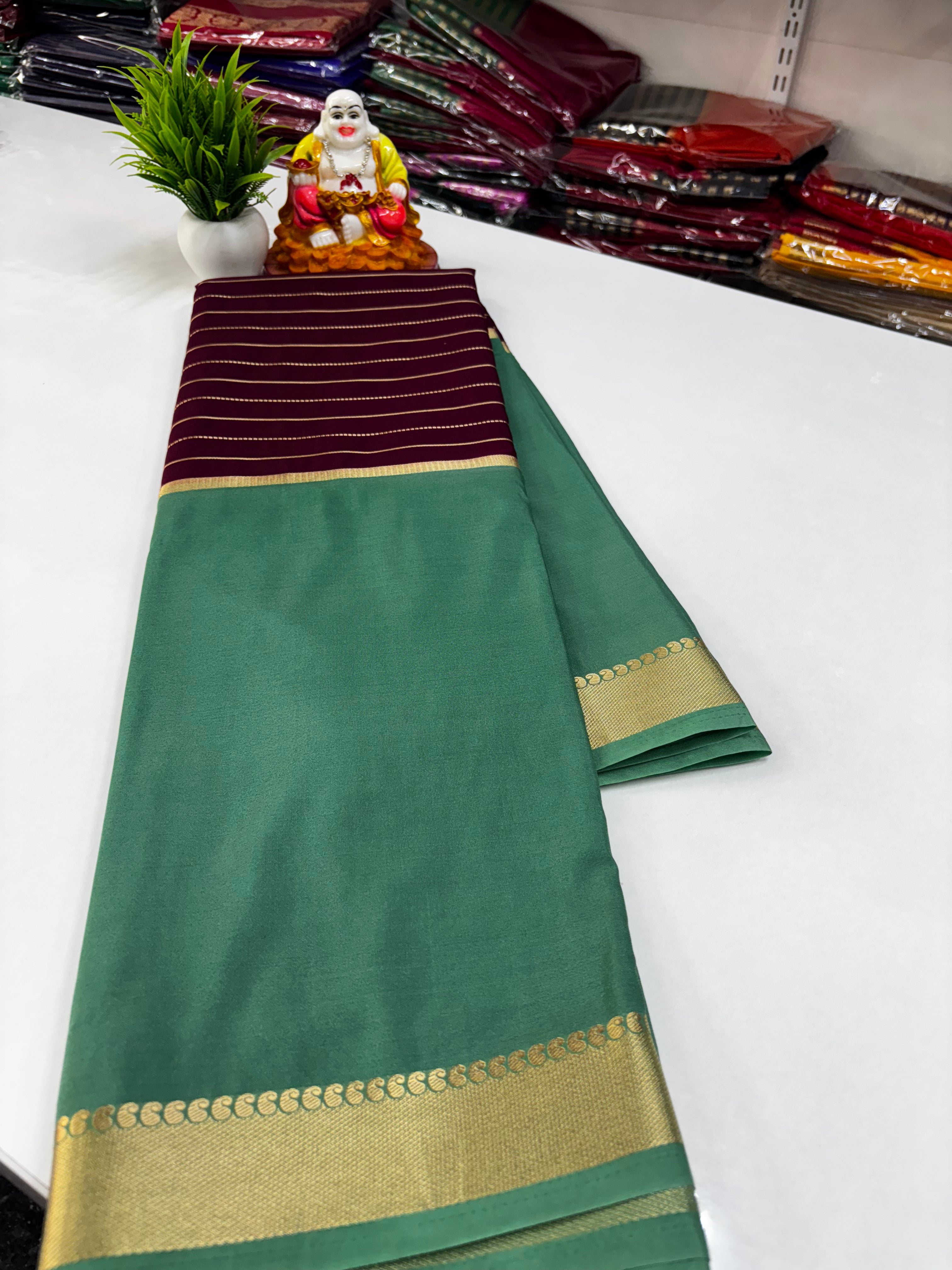 2D Semi Crepe Saree with Stripes and Contrast Colors – Padmavathi Silks and Sarees