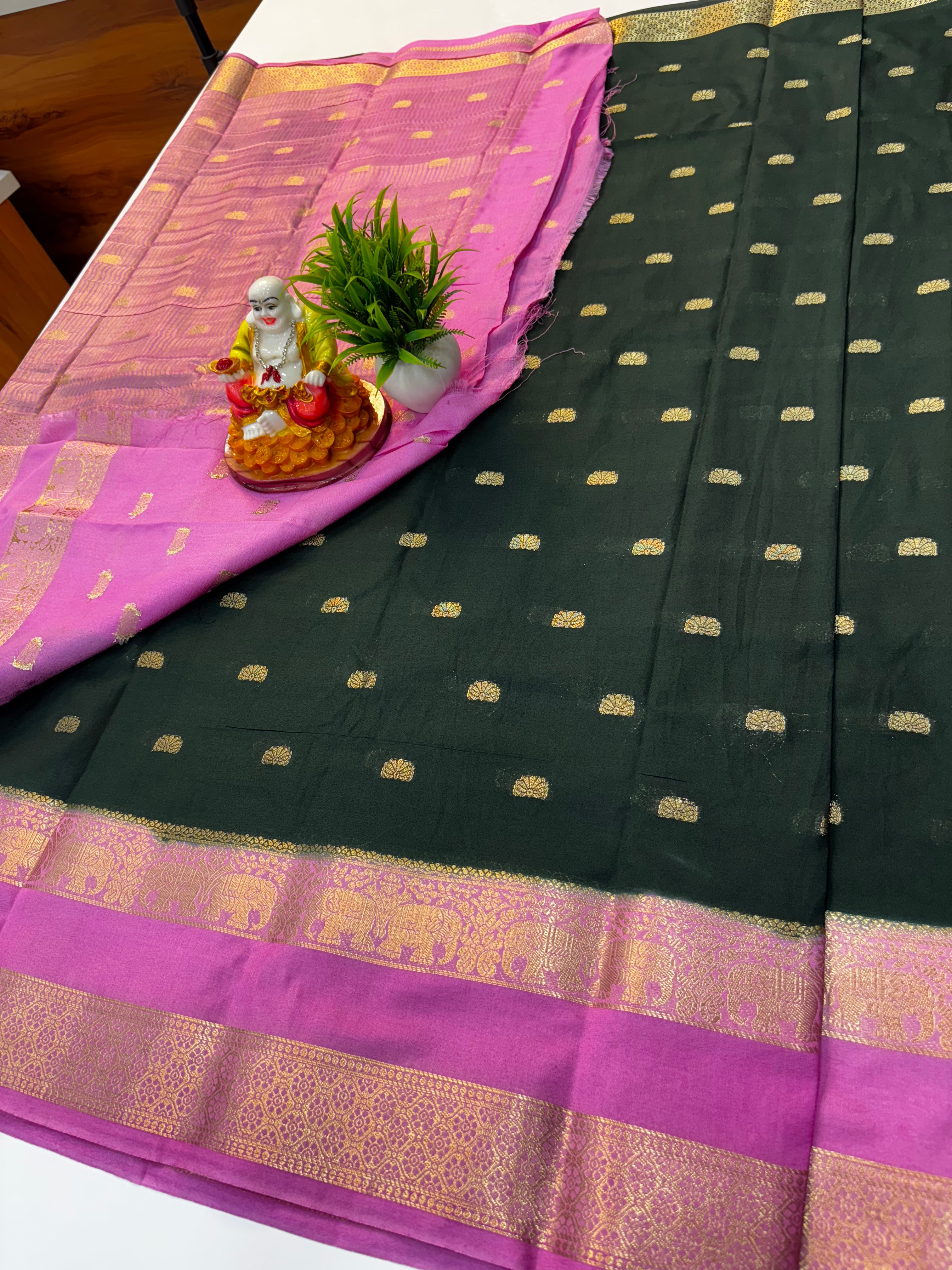 Mysore Crepe Silk Saree with Elephant Bentex Border