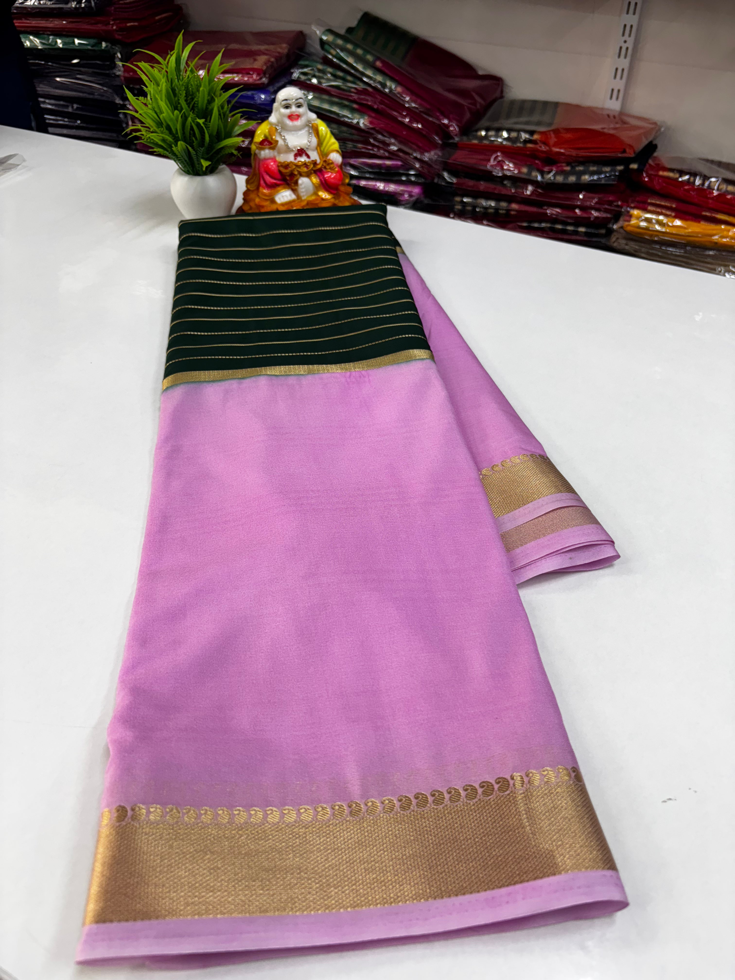 2D Semi Crepe Saree with Stripes and Contrast Colors – Padmavathi Silks and Sarees