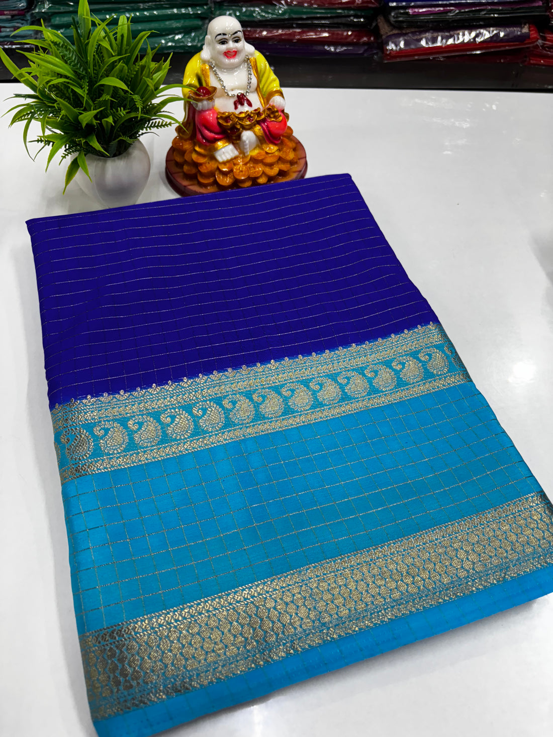 🌸 Premium Mysore Crepe Silk Saree with Mango Bentex Border