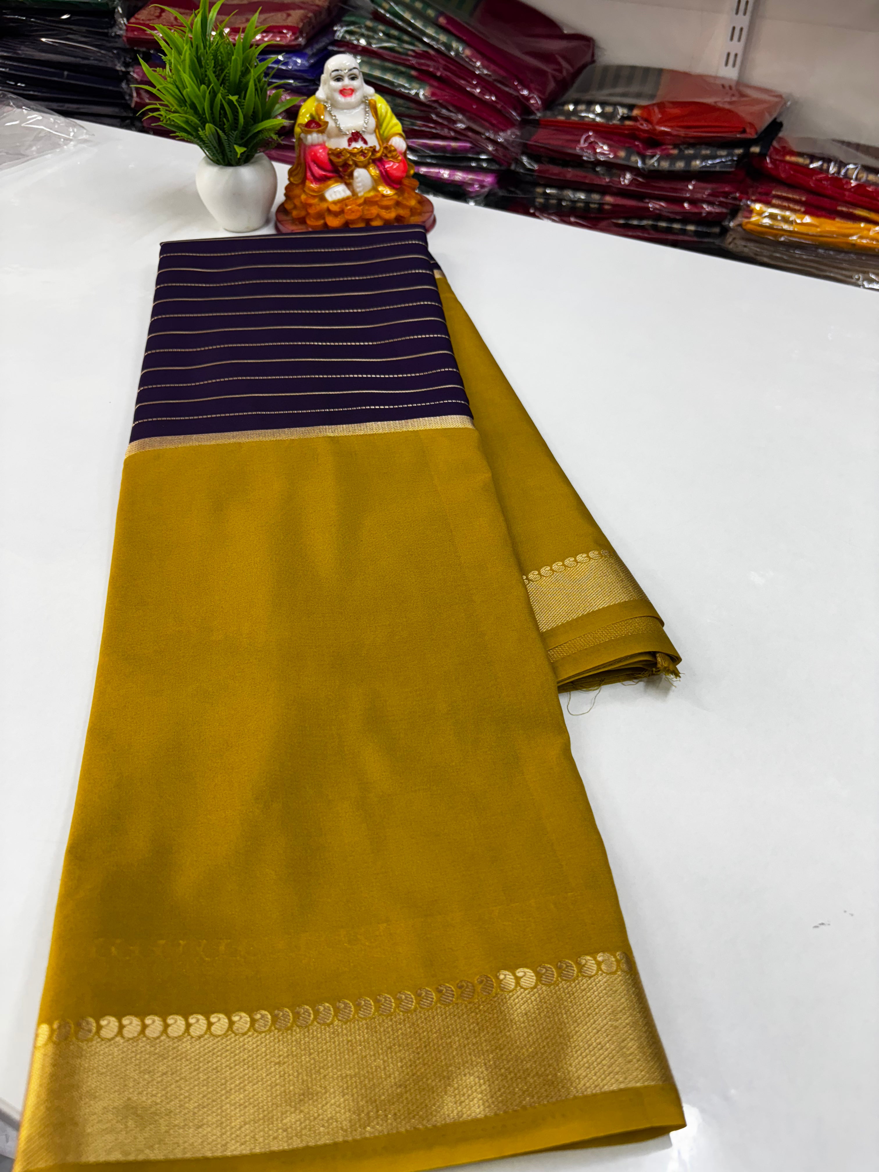 2D Semi Crepe Saree with Stripes and Contrast Colors – Padmavathi Silks and Sarees