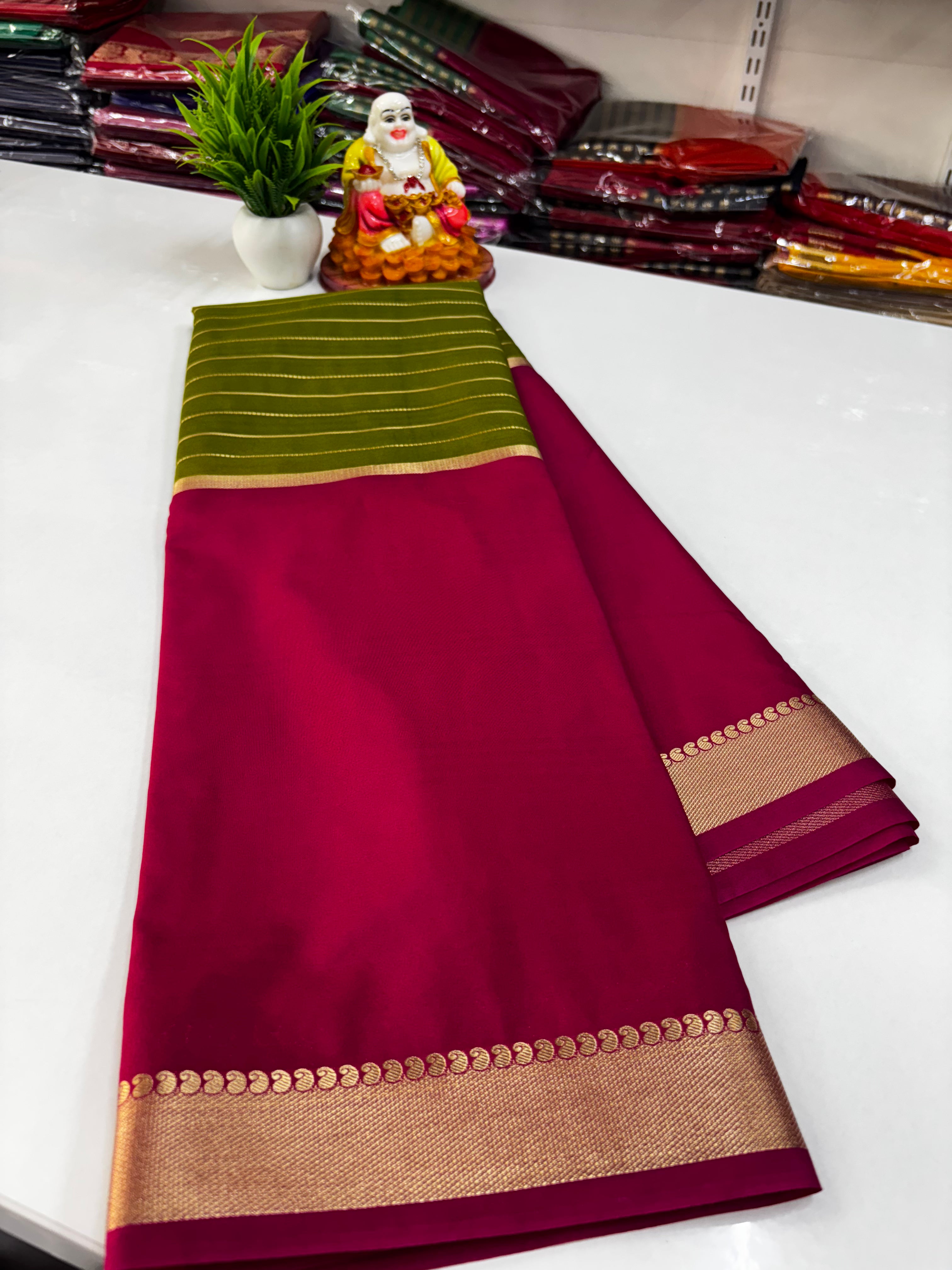 2D Semi Crepe Saree with Stripes and Contrast Colors – Padmavathi Silks and Sarees