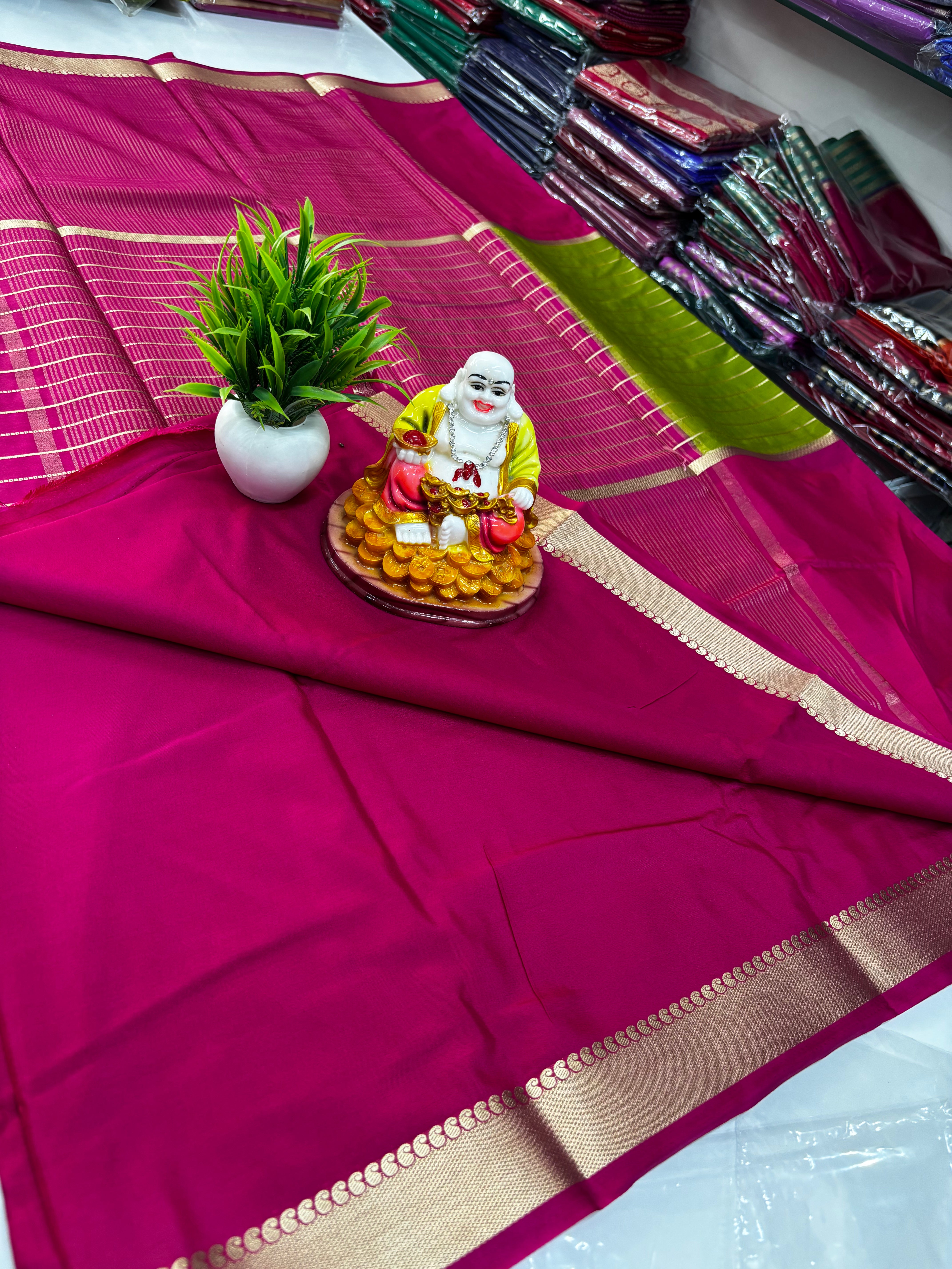 2D Semi Crepe Saree with Stripes and Contrast Colors – Padmavathi Silks and Sarees