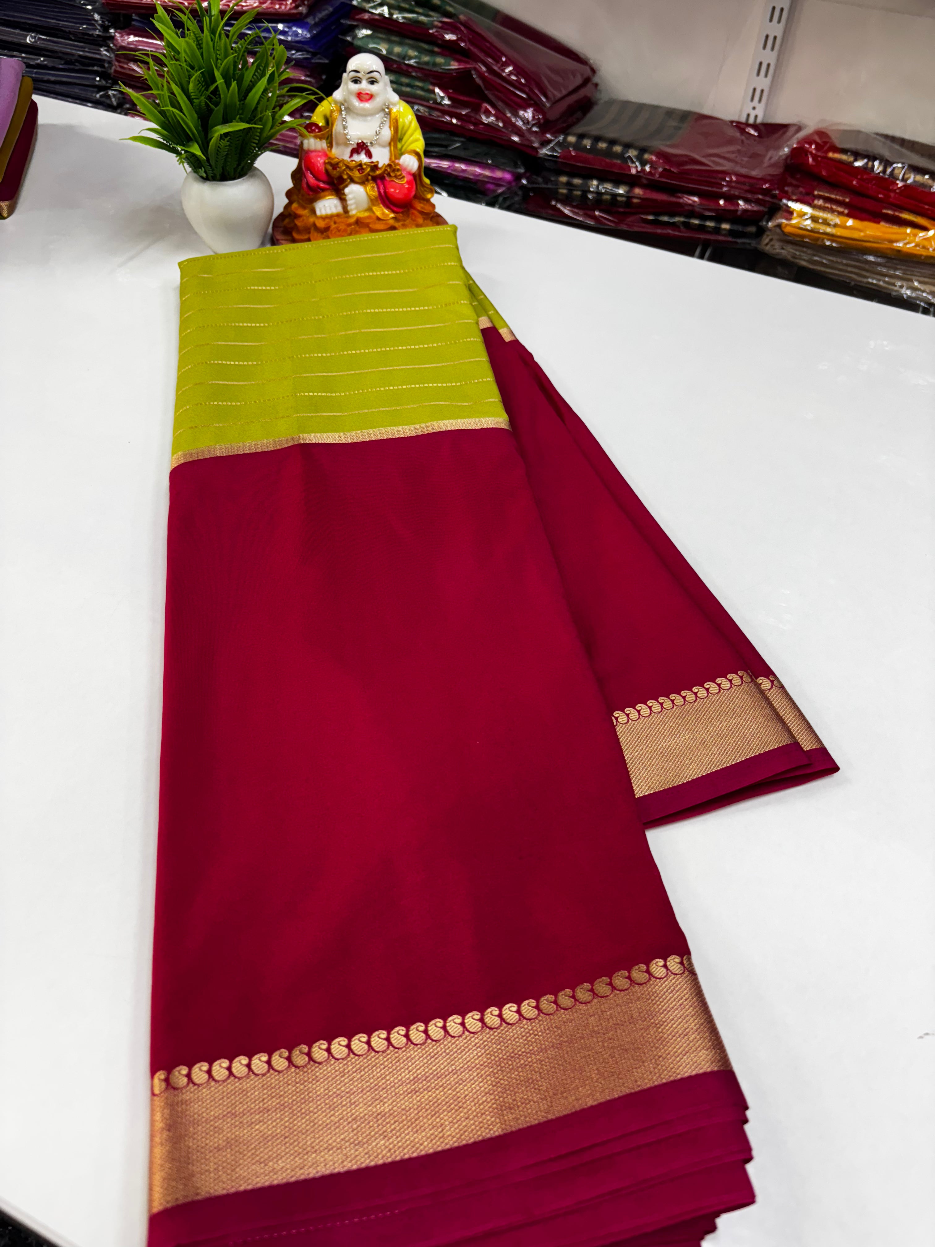 2D Semi Crepe Saree with Stripes and Contrast Colors – Padmavathi Silks and Sarees