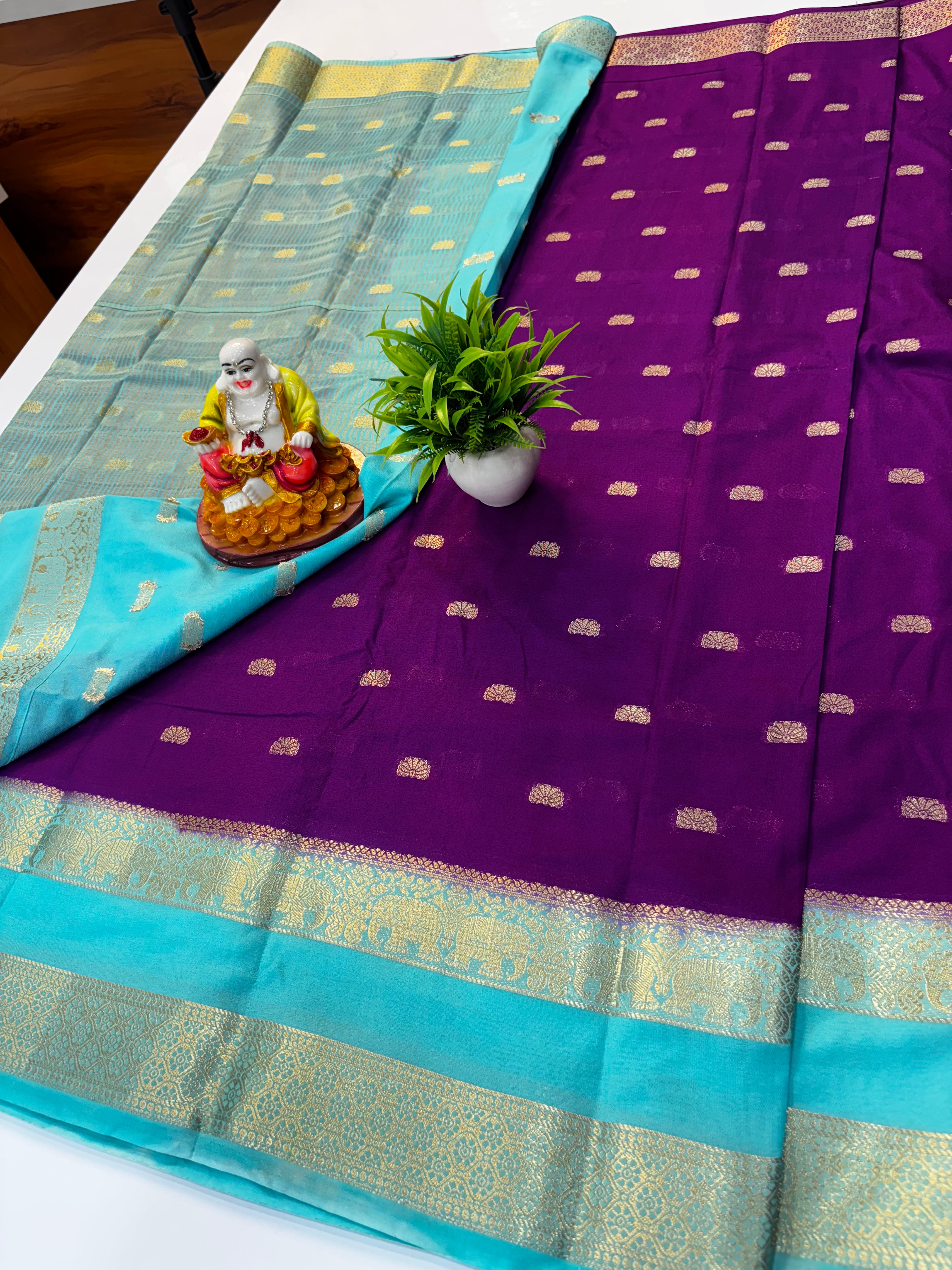 Mysore Crepe Silk Saree with Elephant Bentex Border