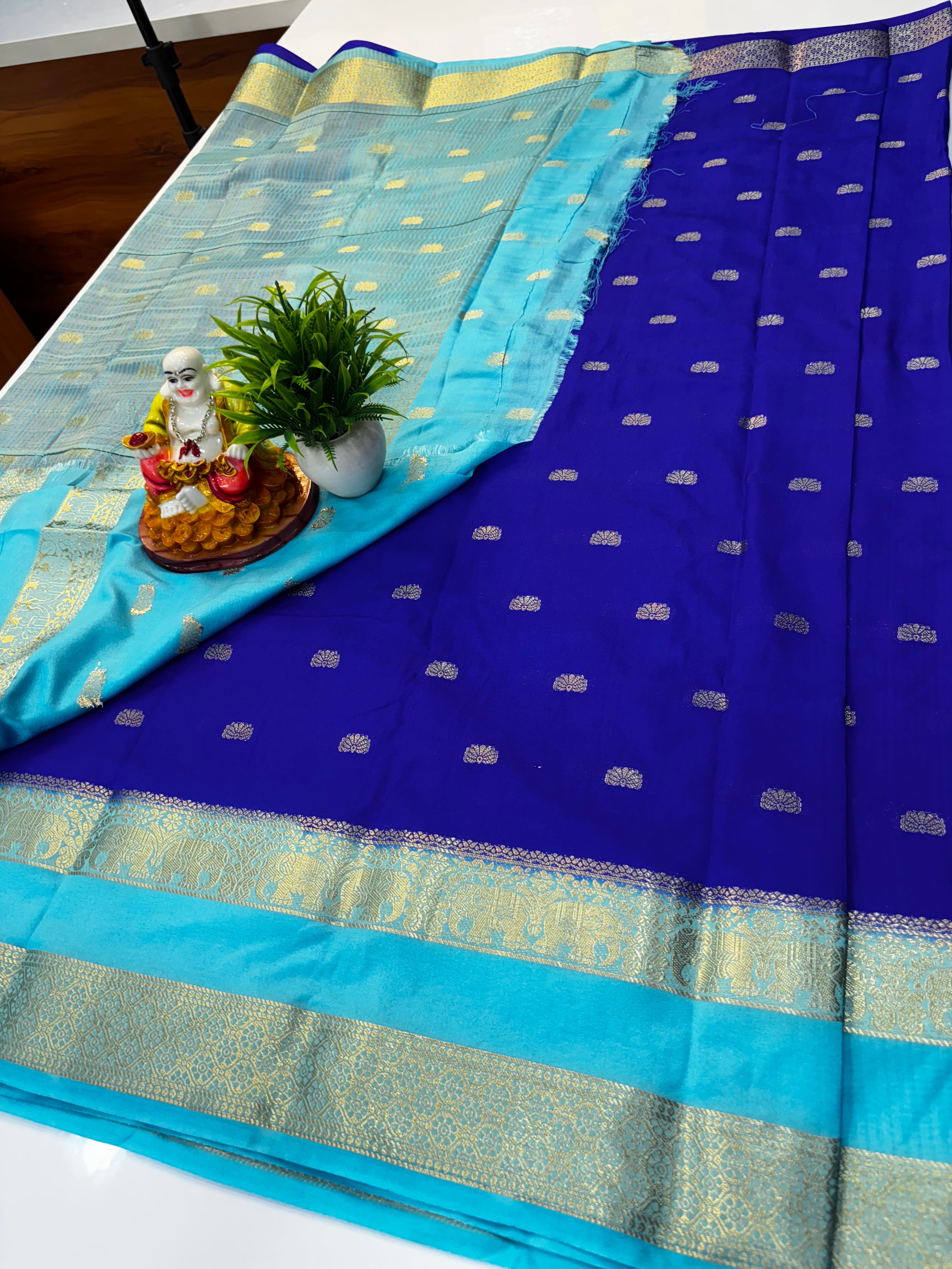 Mysore Crepe Silk Saree with Elephant Bentex Border