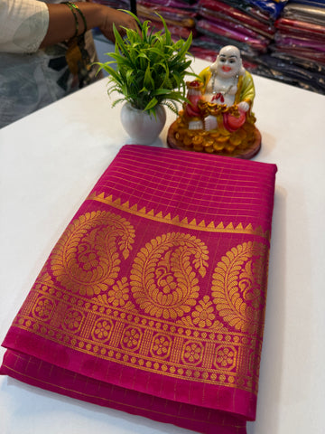 Mysore Crape Silk Saree with Mango Border & Chit Pallu