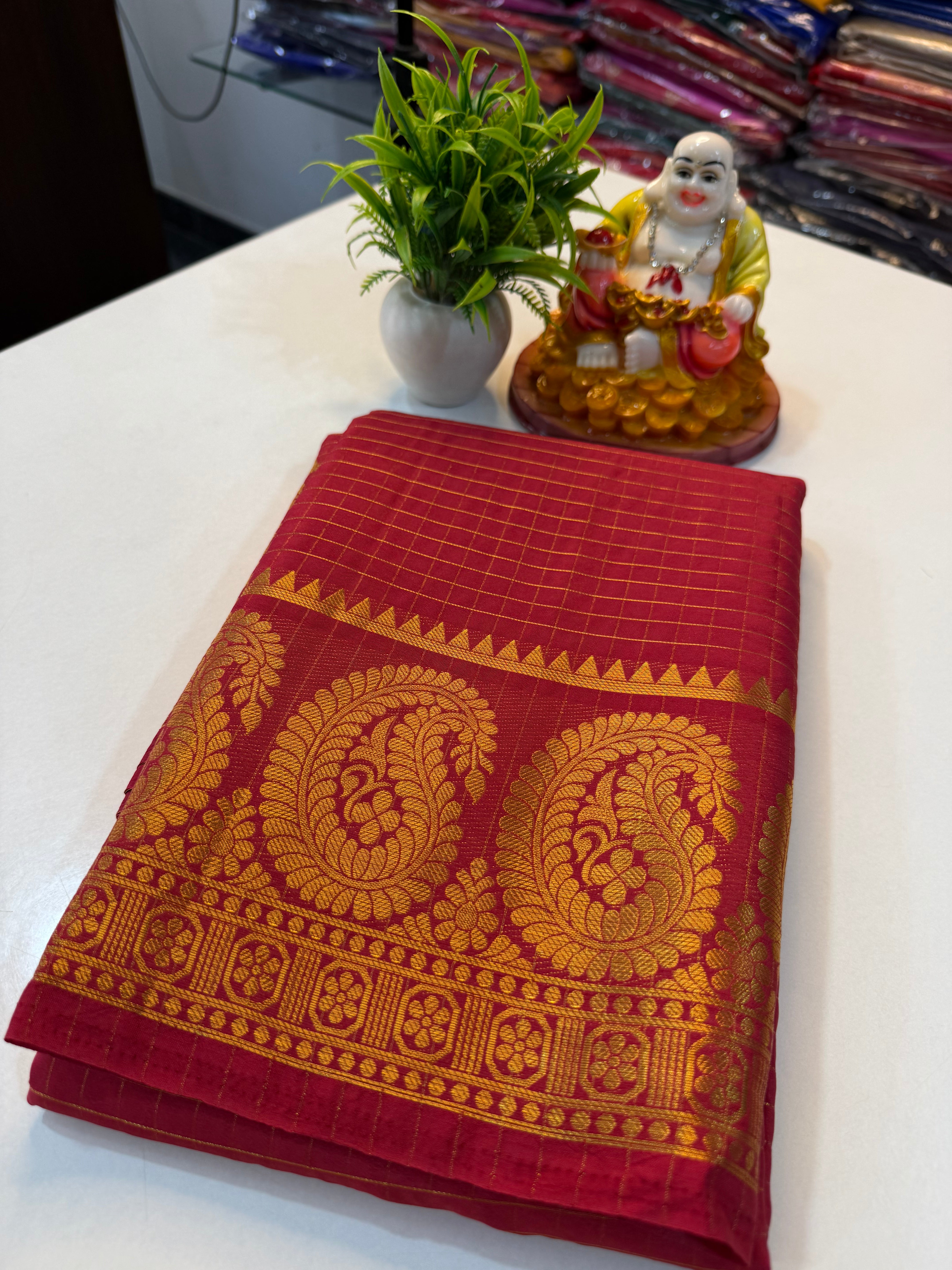 Mysore Crape Silk Saree with Mango Border & Chit Pallu