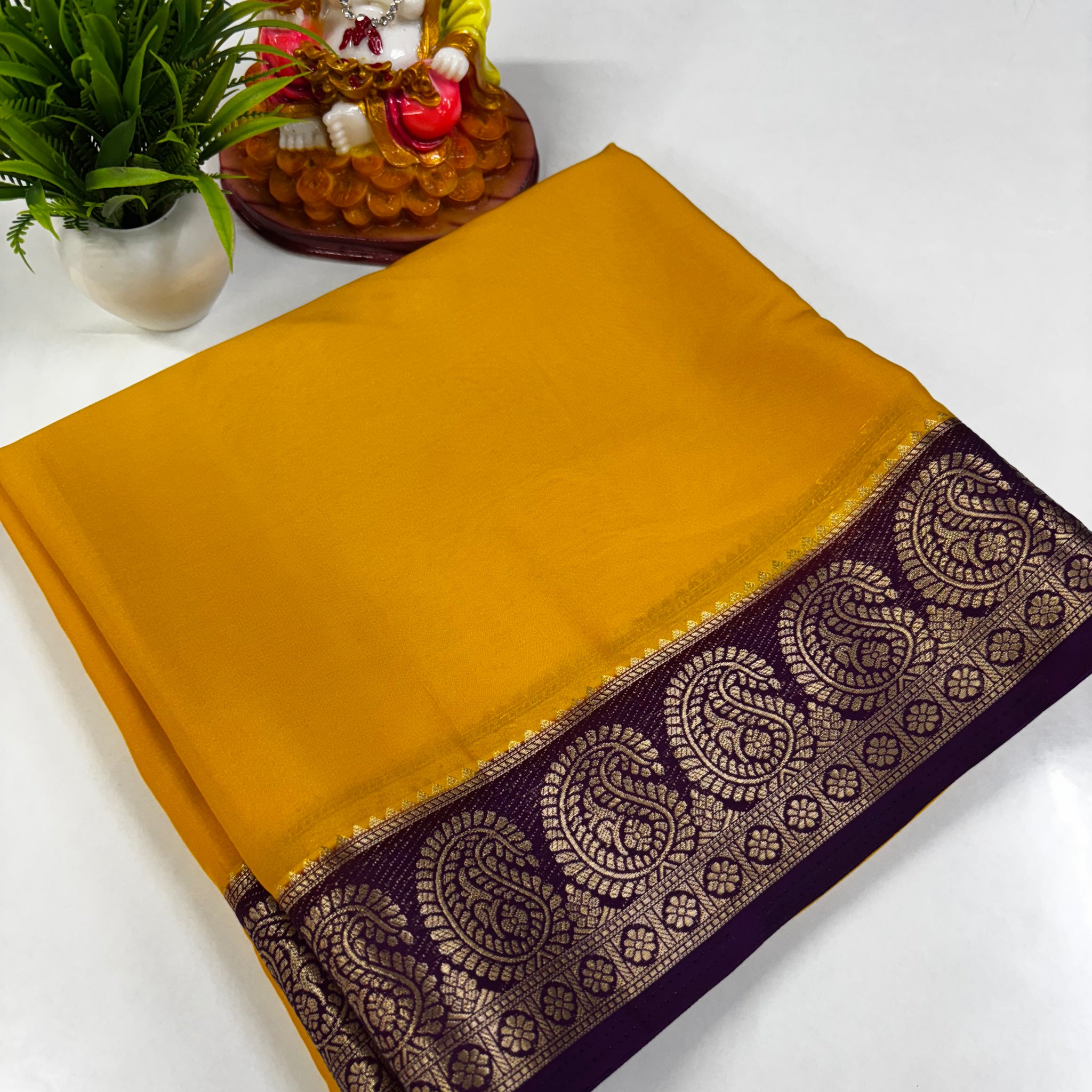 Semi Crepe Saree with Mango Border and Self Color – Padmavathi Silks and Sarees