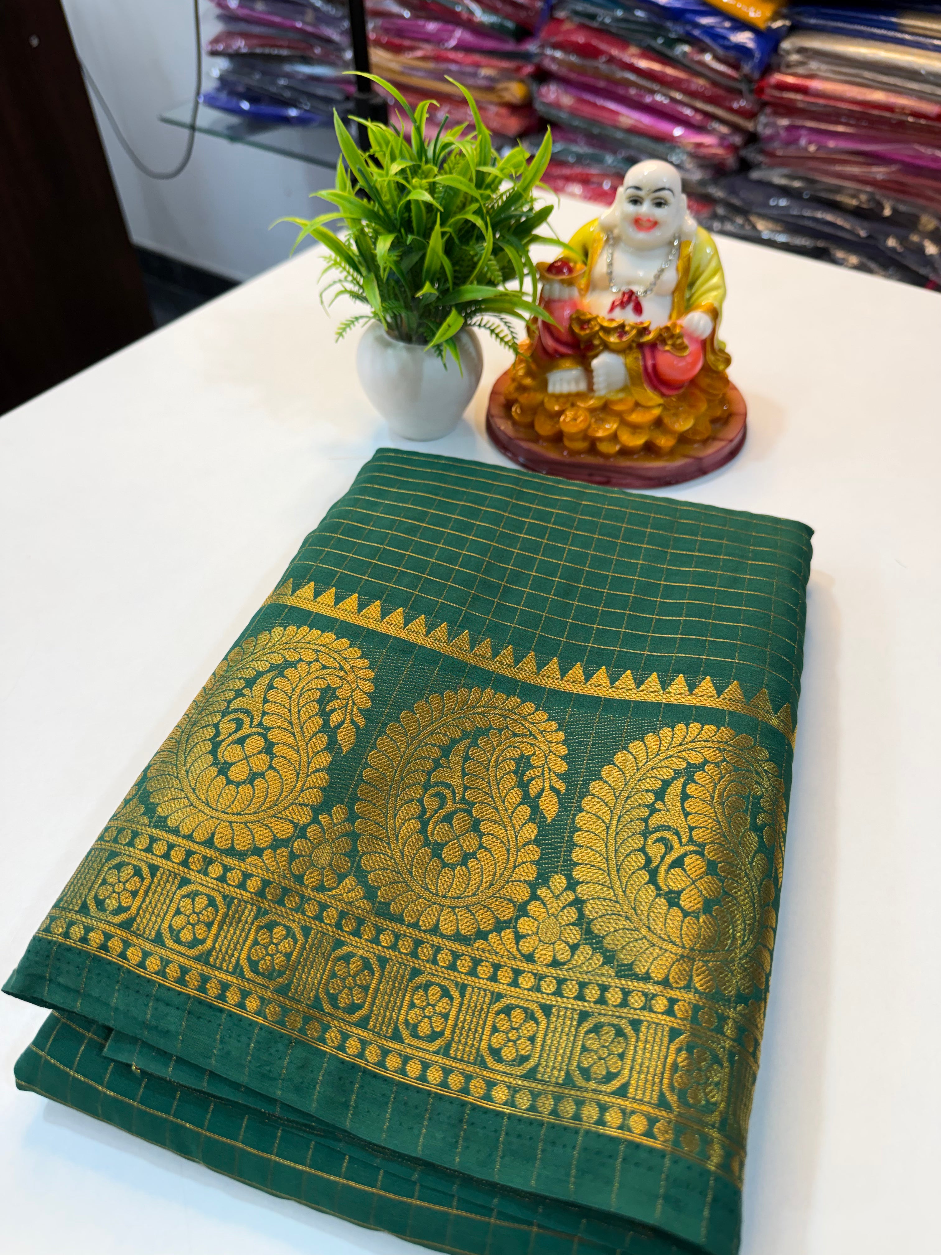 Mysore Crape Silk Saree with Mango Border & Chit Pallu