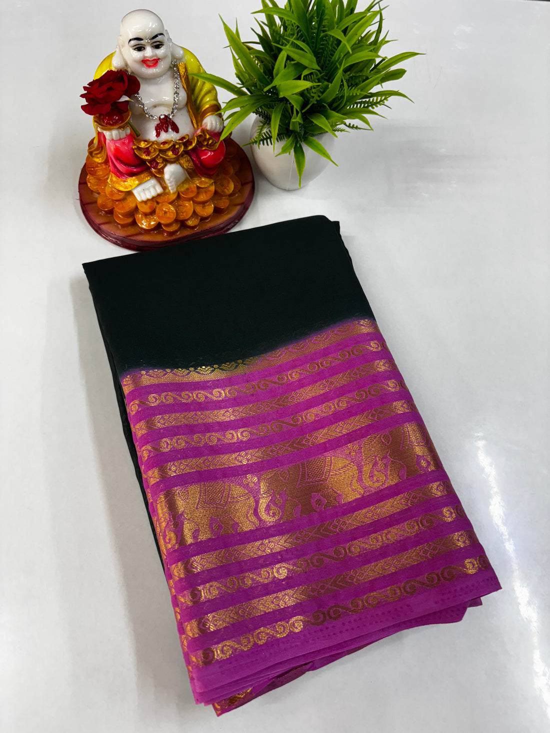 Elegant Semi Crepe Saree with Elephant Border – Padmavathi Silks and Sarees
