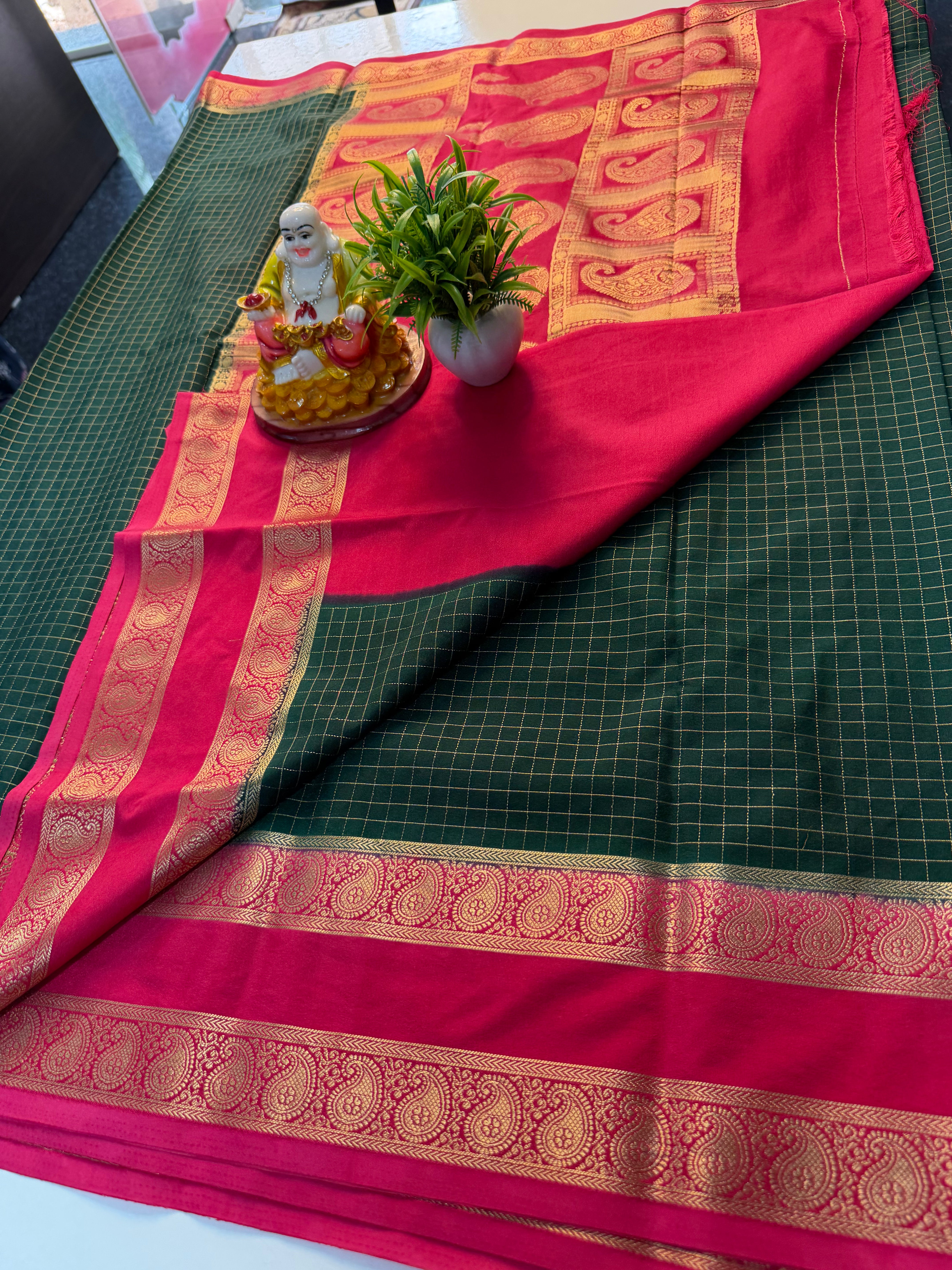Premium Mysore Crape Silk Saree with Mango Bentex Border & Rich Pallu…