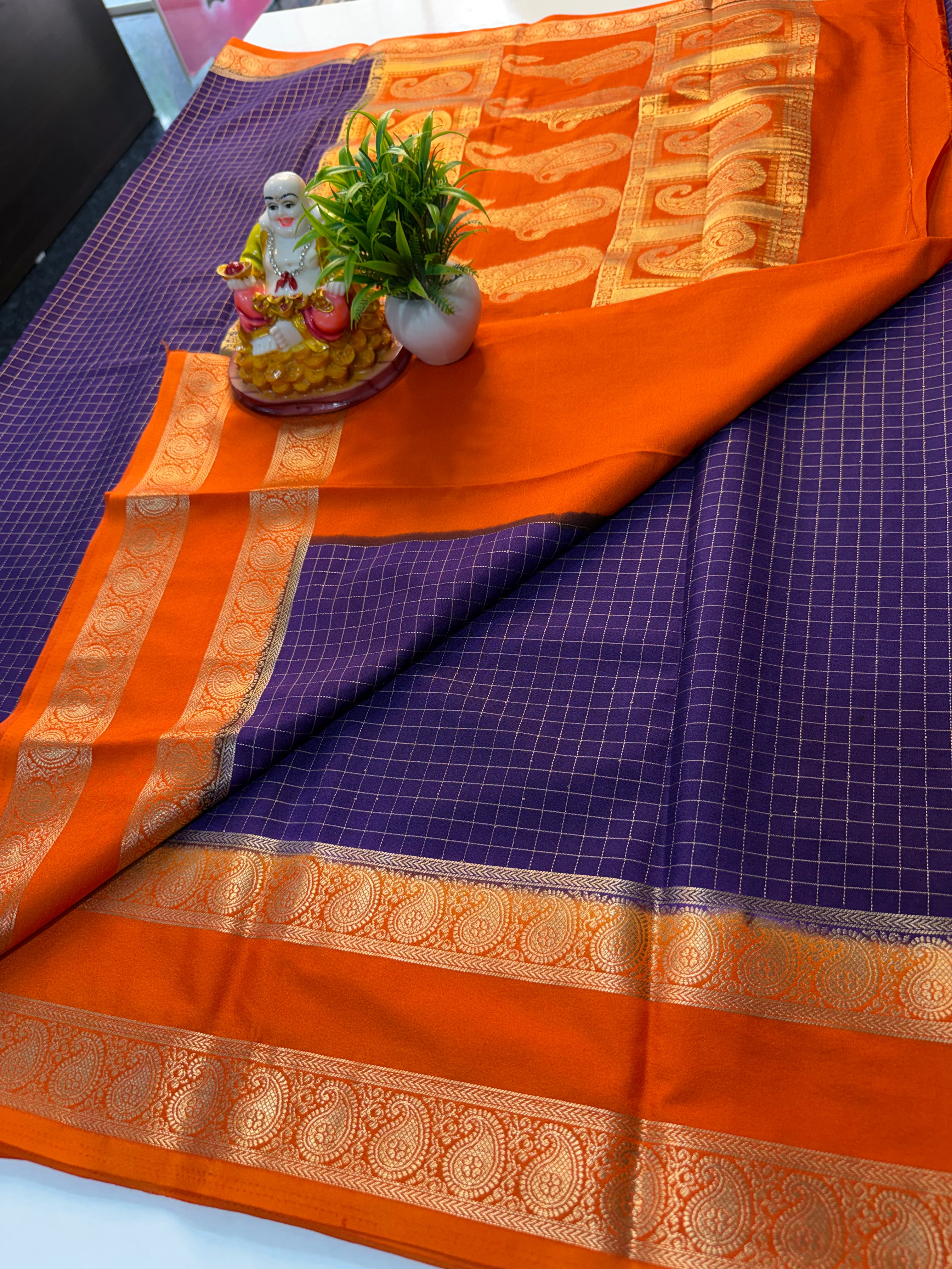 Premium Mysore Crape Silk Saree with Mango Bentex Border & Rich Pallu…