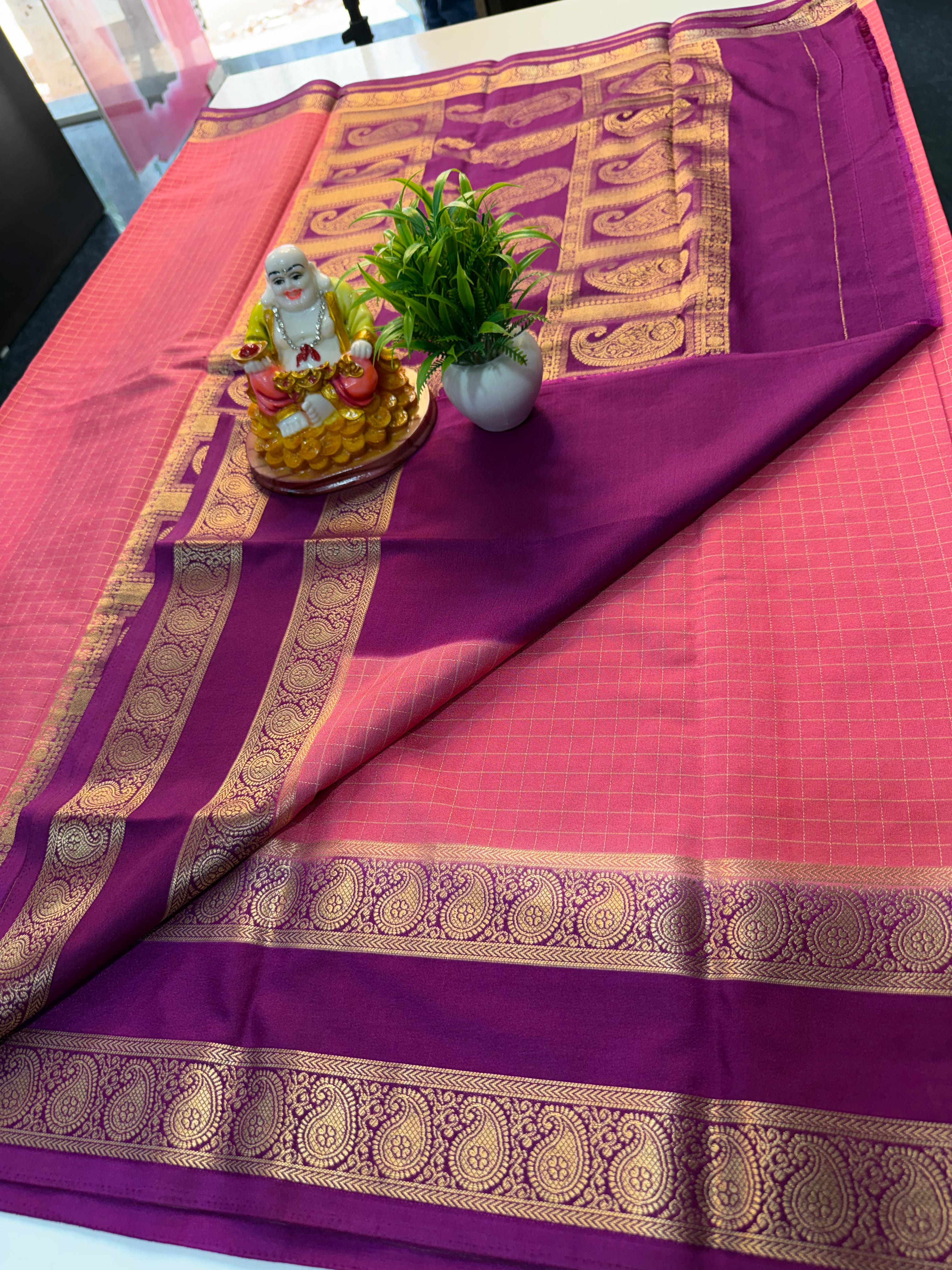 Premium Mysore Crape Silk Saree with Mango Bentex Border & Rich Pallu…