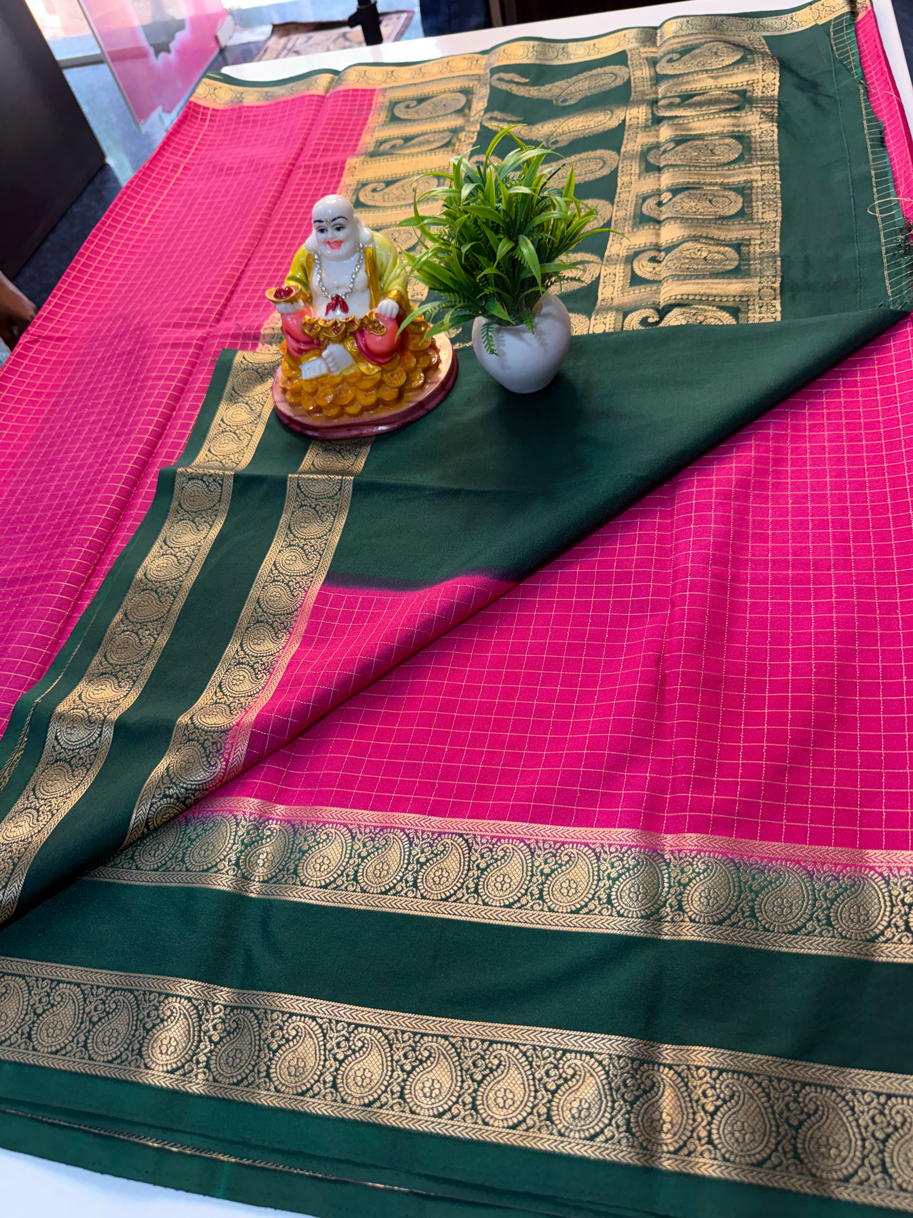 Premium Mysore Crape Silk Saree with Mango Bentex Border & Rich Pallu…