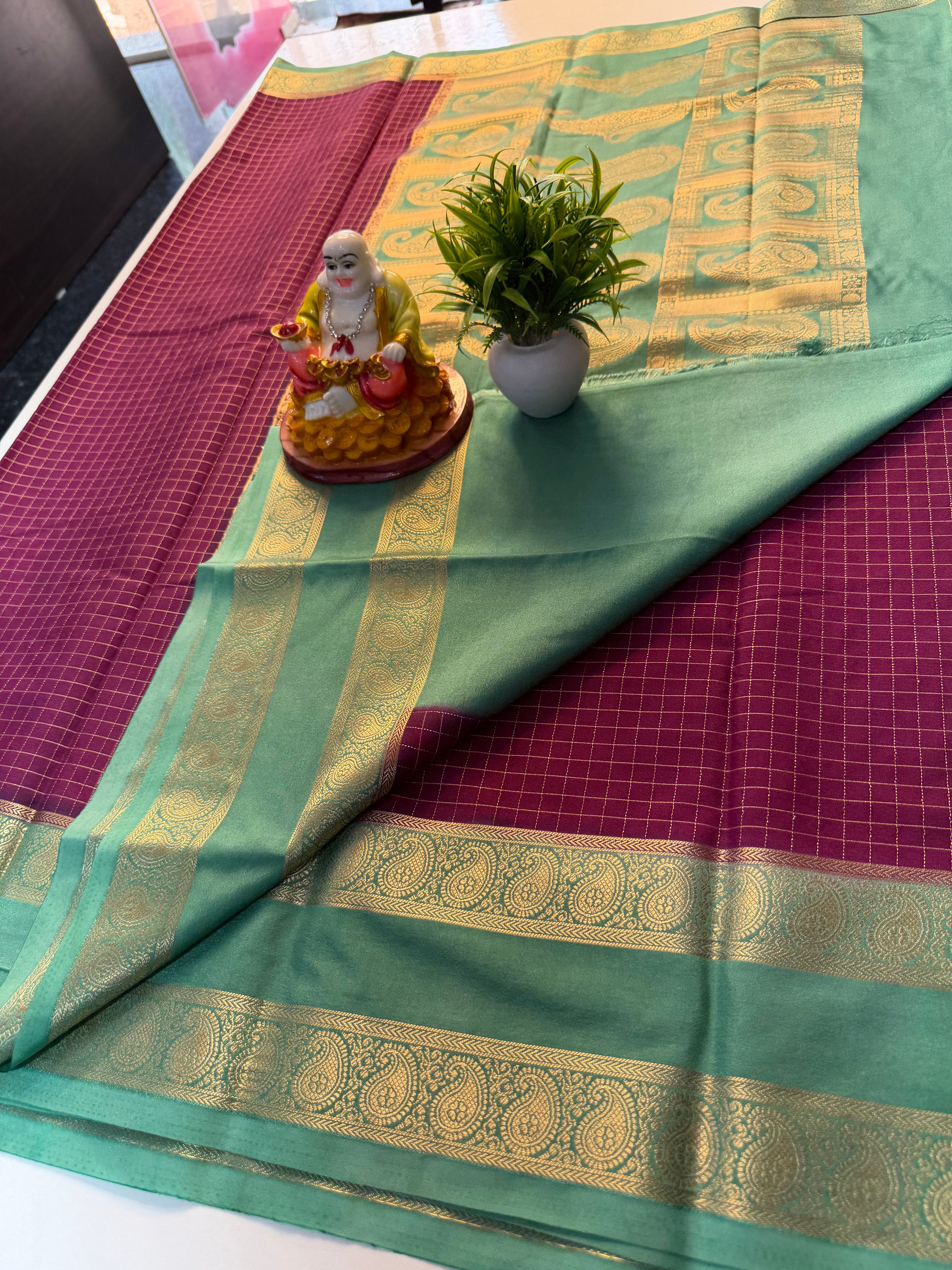 Premium Mysore Crape Silk Saree with Mango Bentex Border & Rich Pallu…