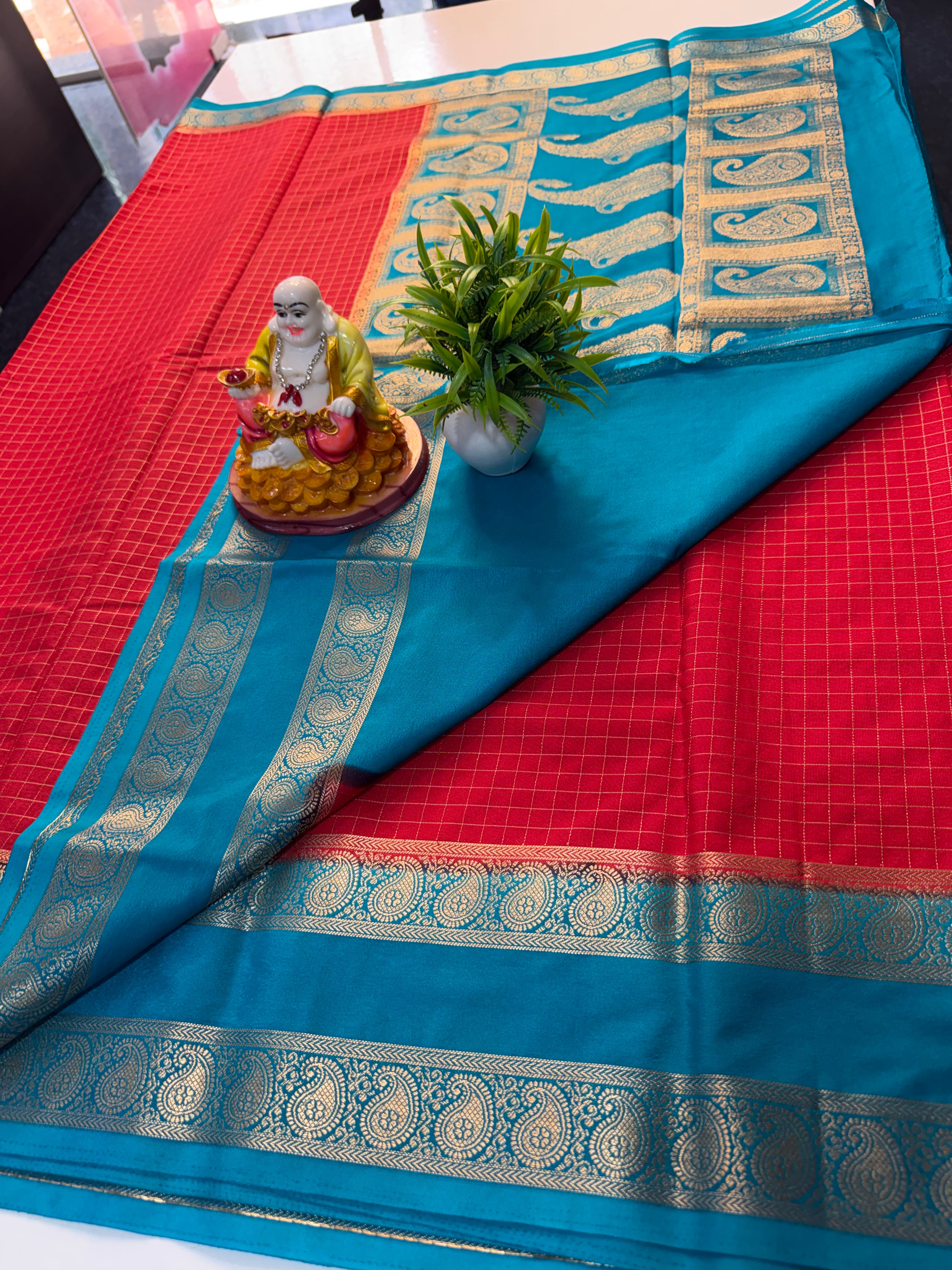 Premium Mysore Crape Silk Saree with Mango Bentex Border & Rich Pallu…