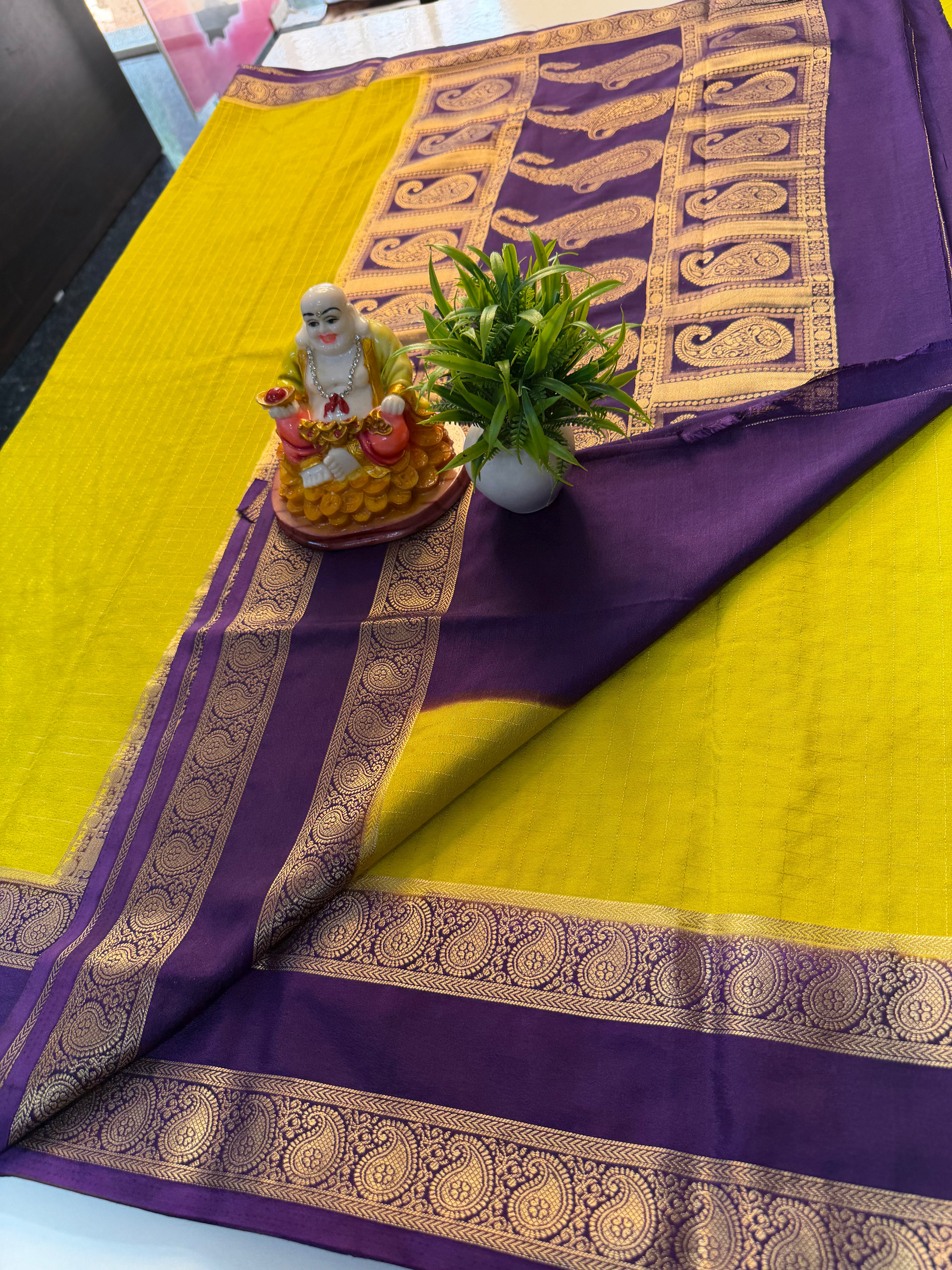 Premium Mysore Crape Silk Saree with Mango Bentex Border & Rich Pallu…