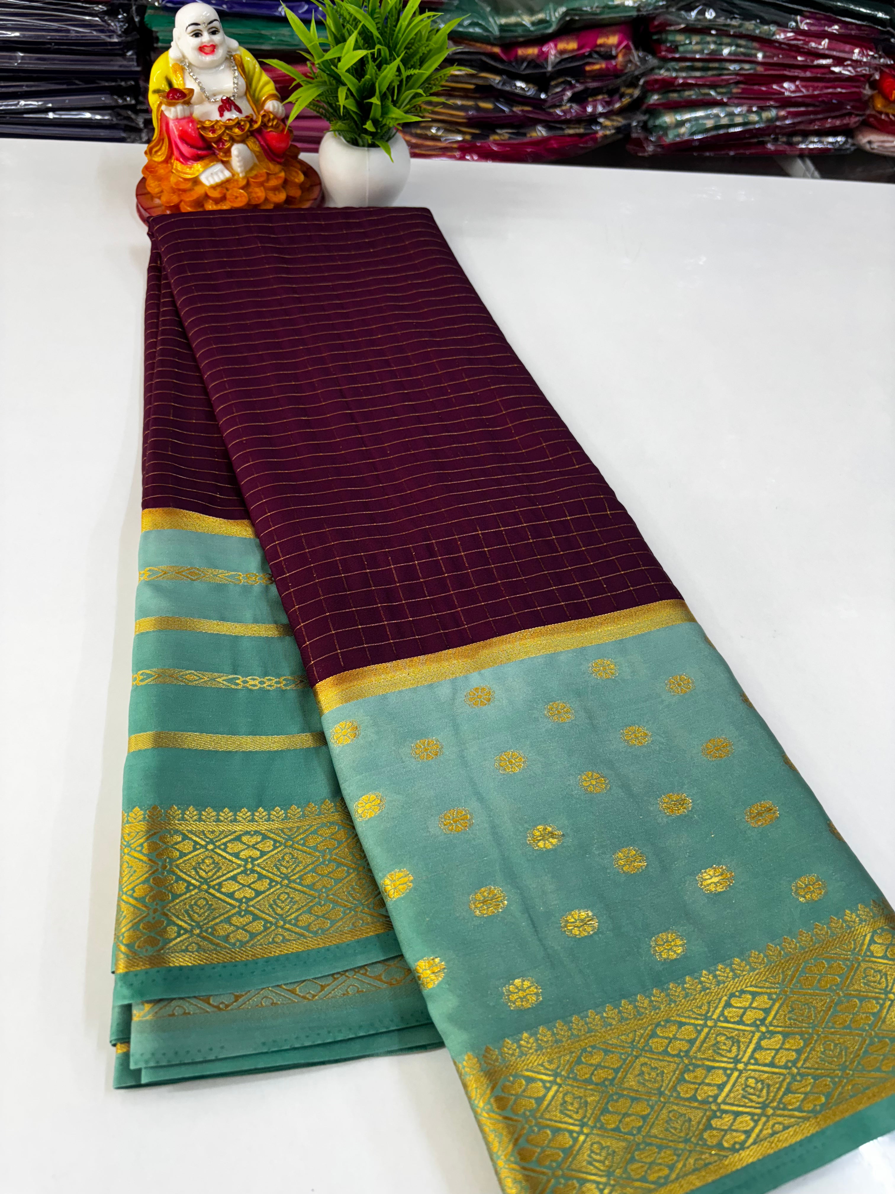 Elegant Semi Crepe Saree with Butta and Checks – Padmavathi Silks and Sarees