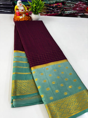 Elegant Semi Crepe Saree with Butta and Checks – Padmavathi Silks and Sarees