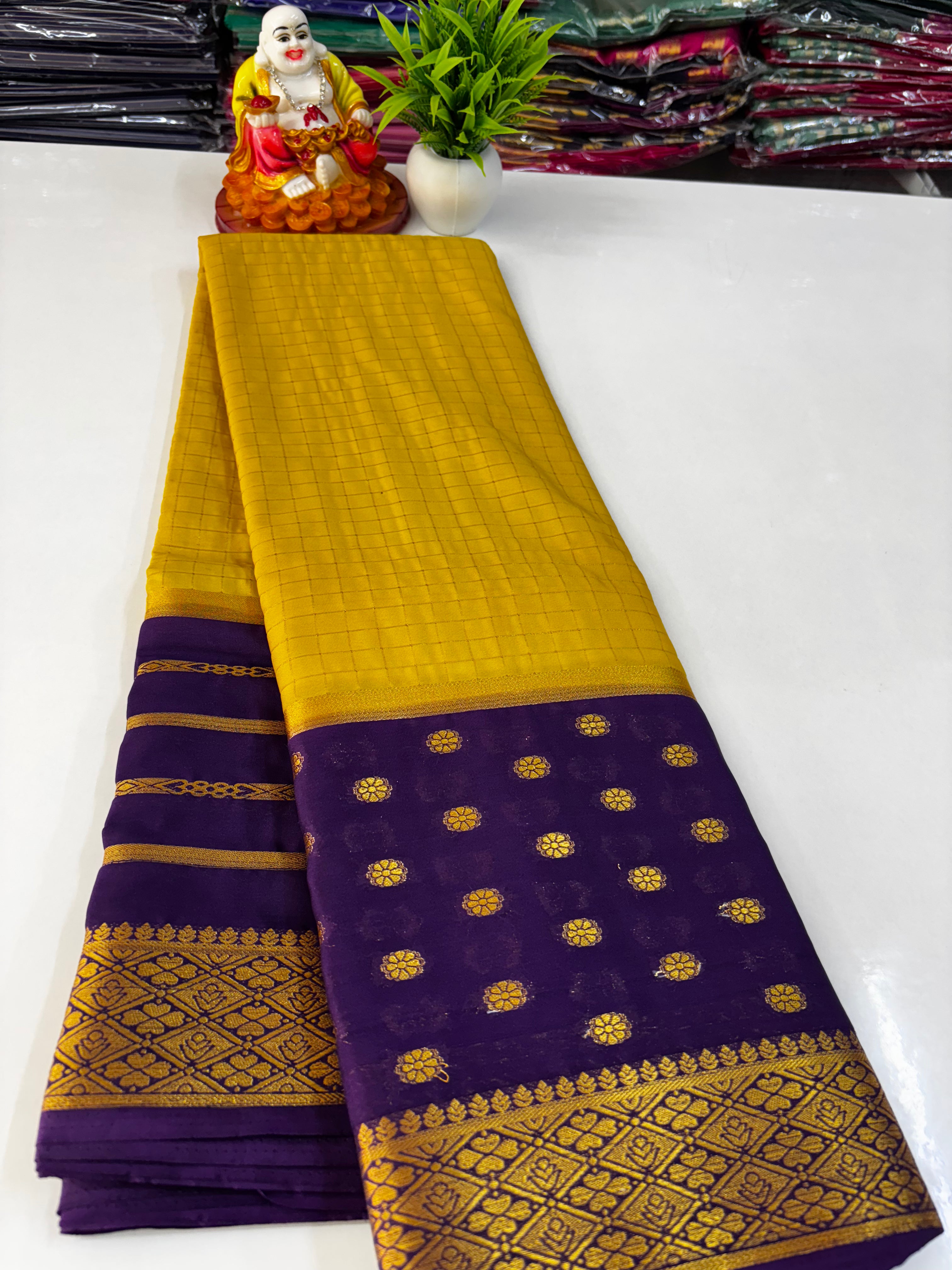 Elegant Semi Crepe Saree with Butta and Checks – Padmavathi Silks and Sarees