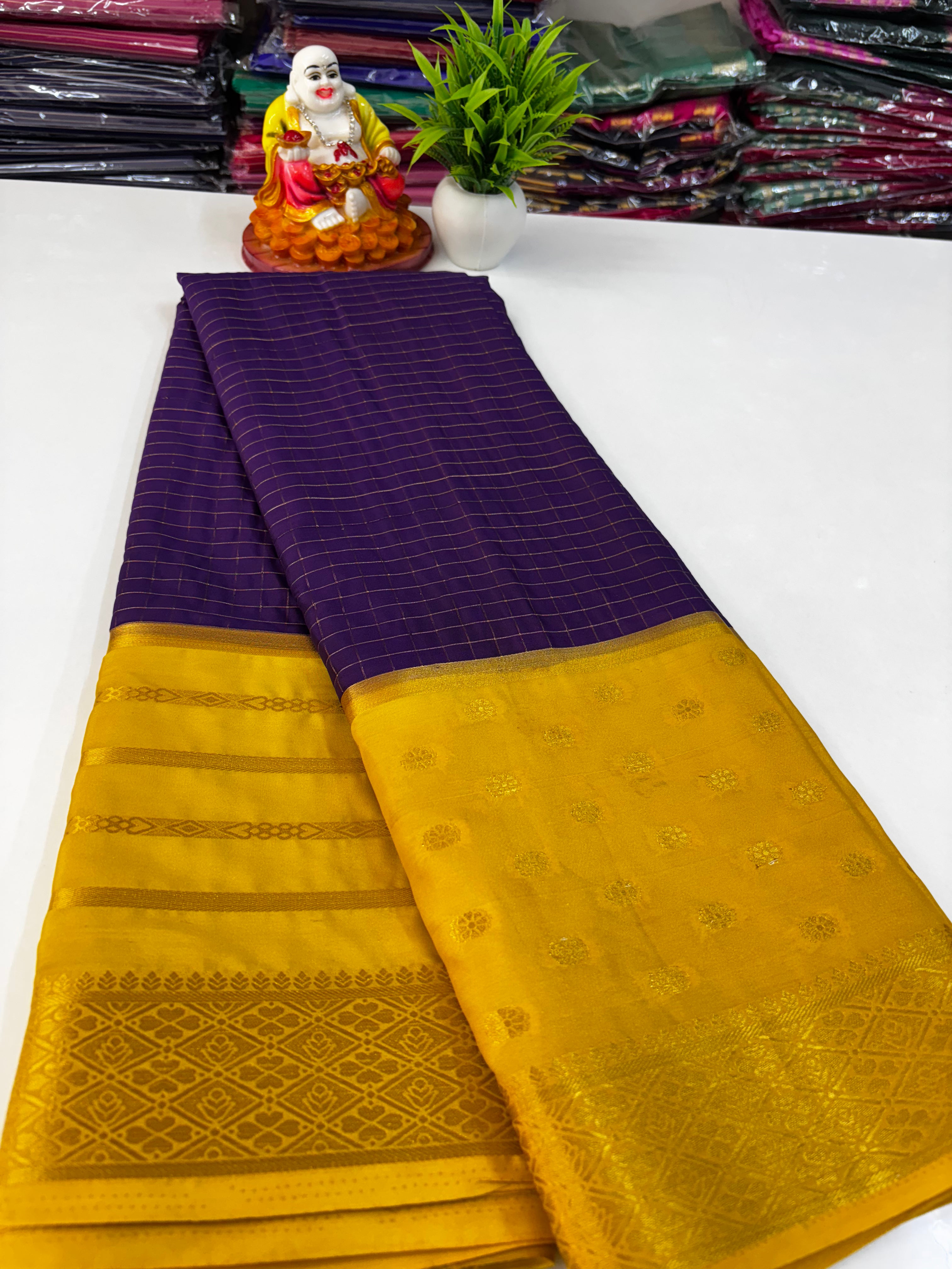 Elegant Semi Crepe Saree with Butta and Checks – Padmavathi Silks and Sarees