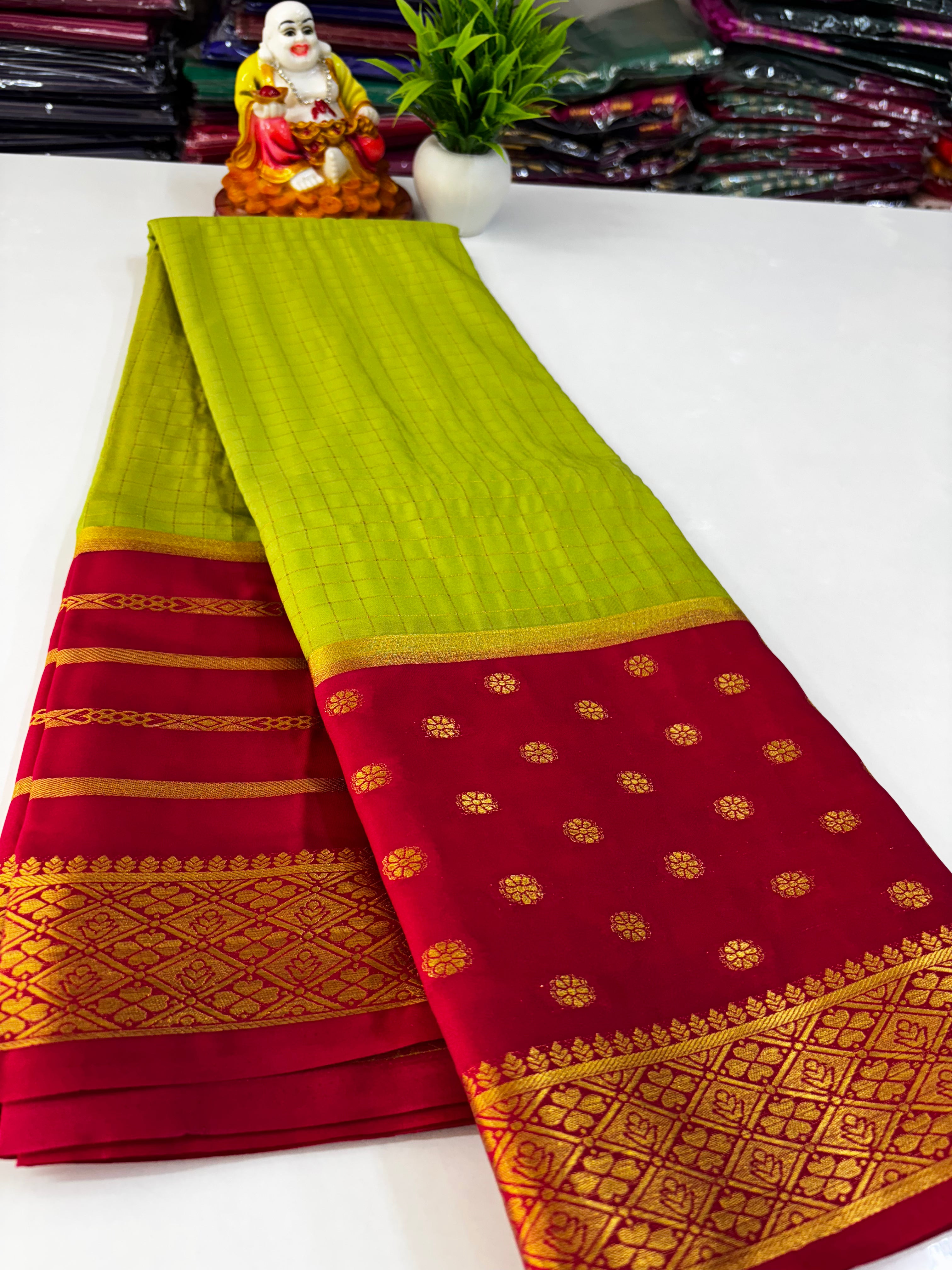Elegant Semi Crepe Saree with Butta and Checks – Padmavathi Silks and Sarees