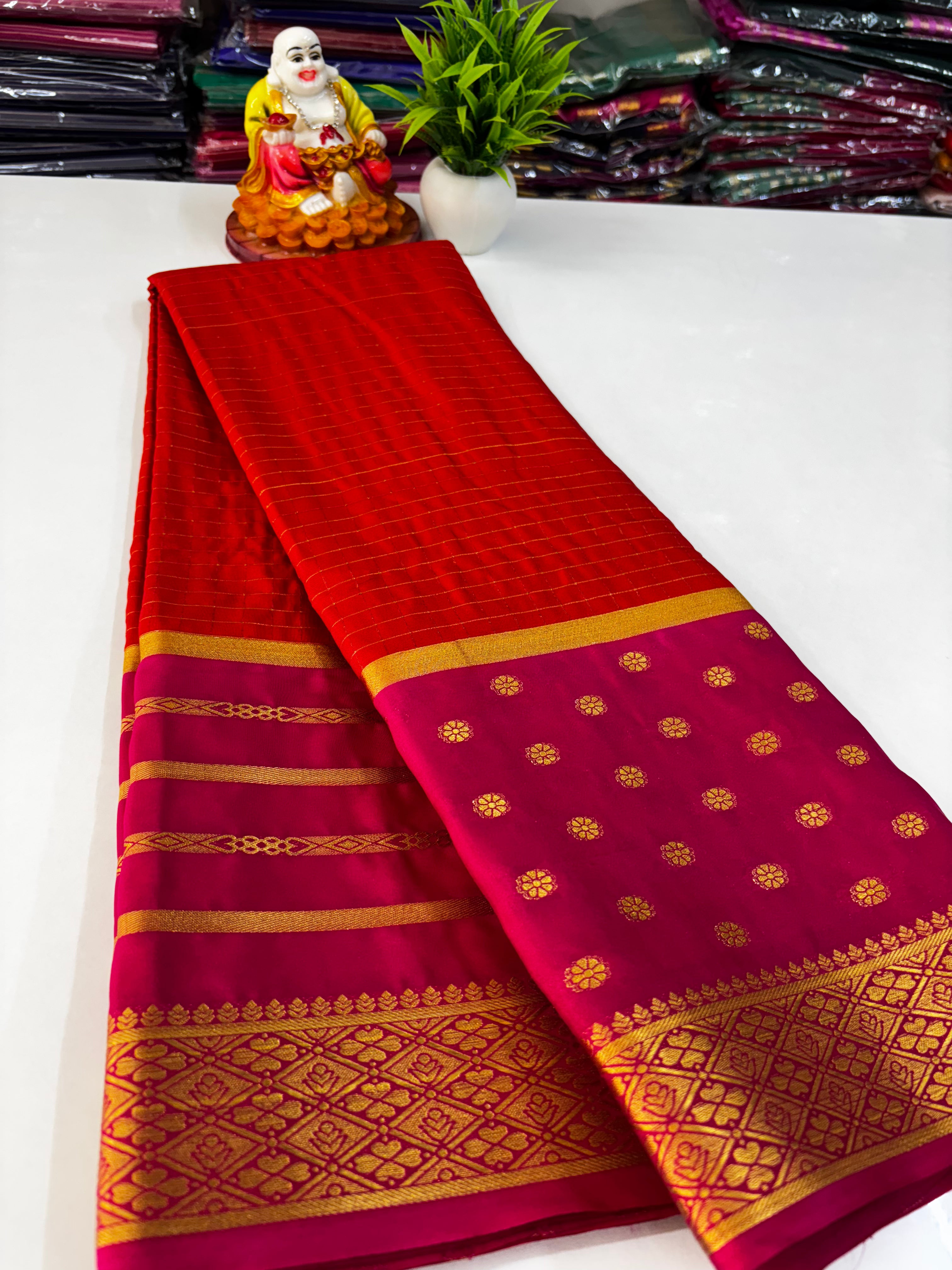 Elegant Semi Crepe Saree with Butta and Checks – Padmavathi Silks and Sarees