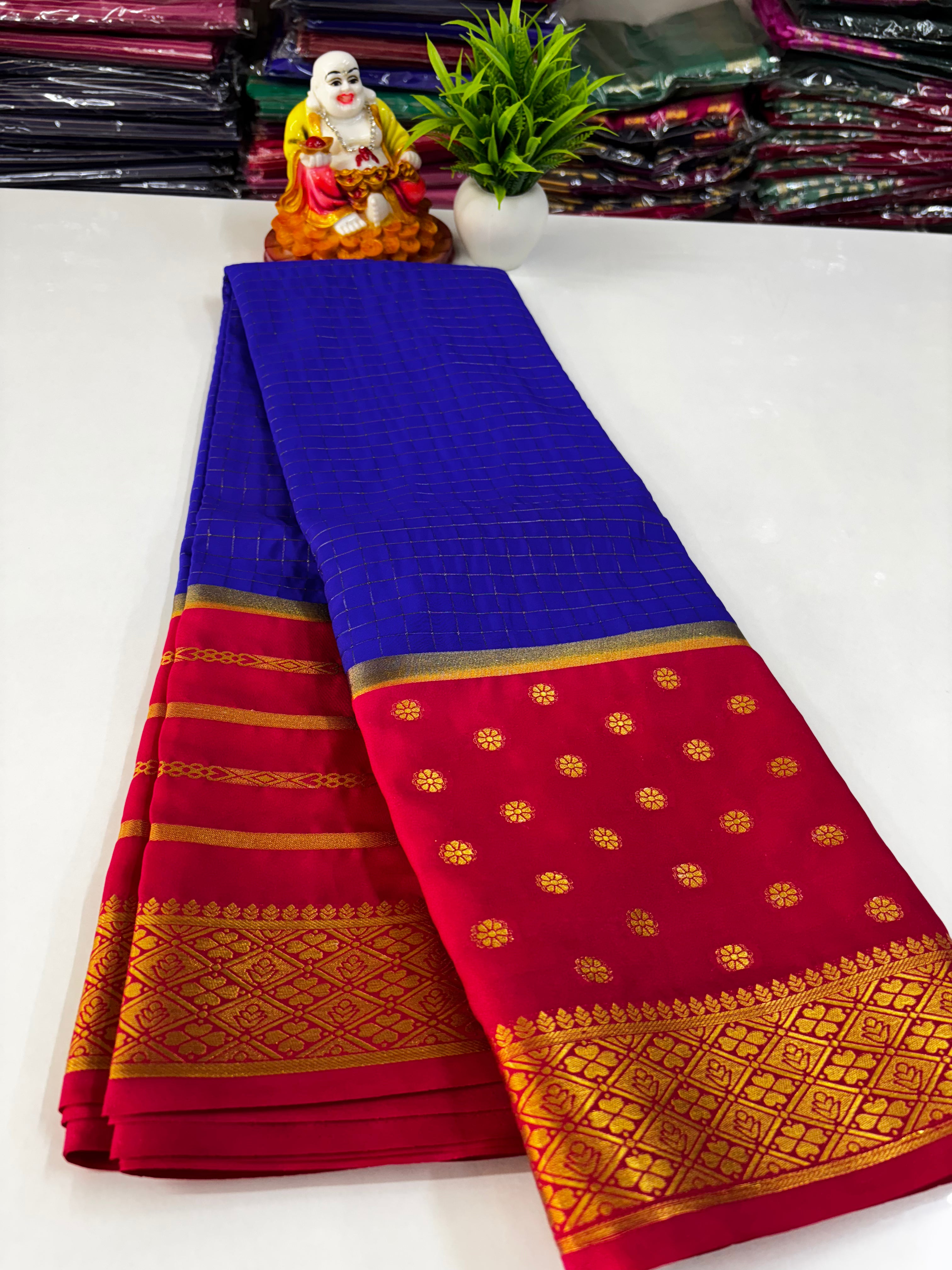 Elegant Semi Crepe Saree with Butta and Checks – Padmavathi Silks and Sarees
