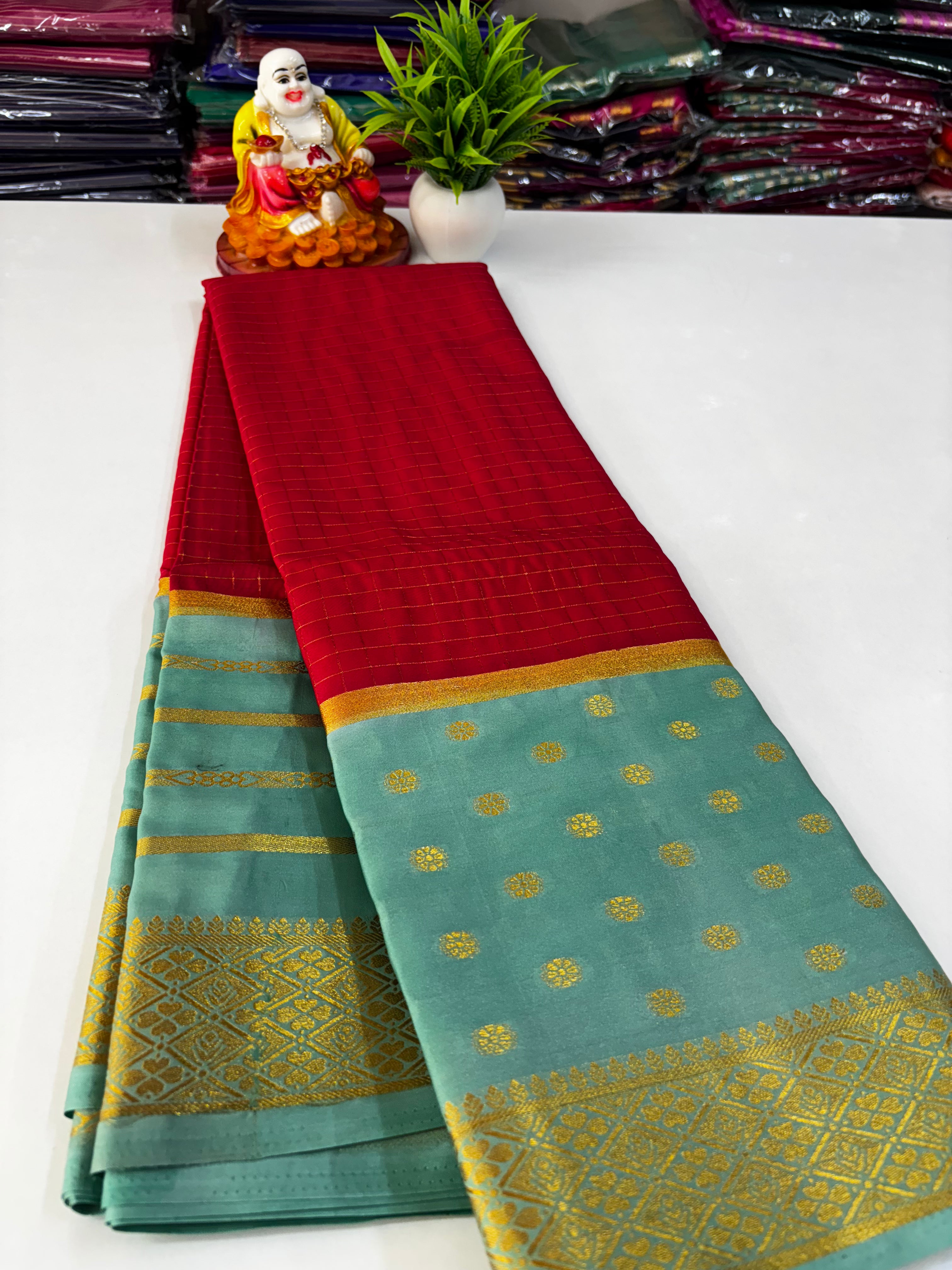 Elegant Semi Crepe Saree with Butta and Checks – Padmavathi Silks and Sarees