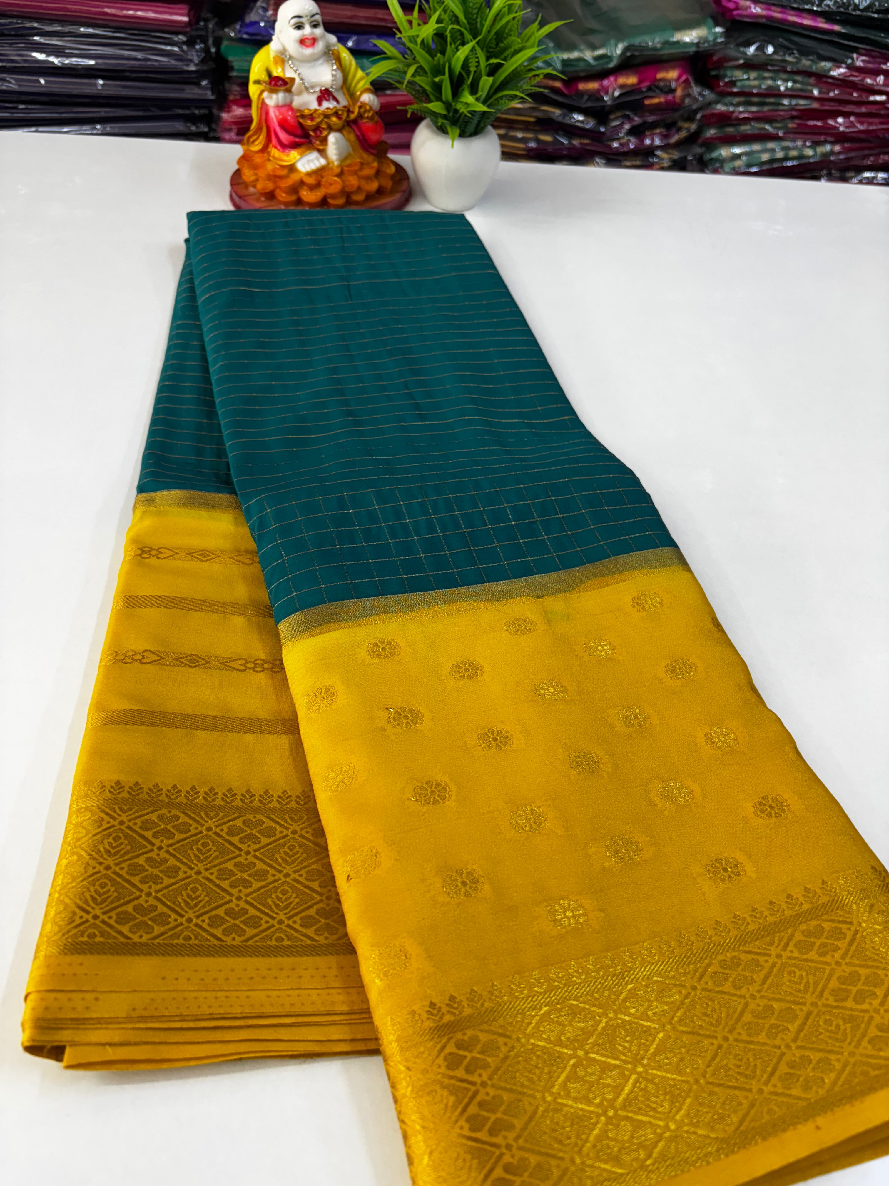 Elegant Semi Crepe Saree with Butta and Checks – Padmavathi Silks and Sarees