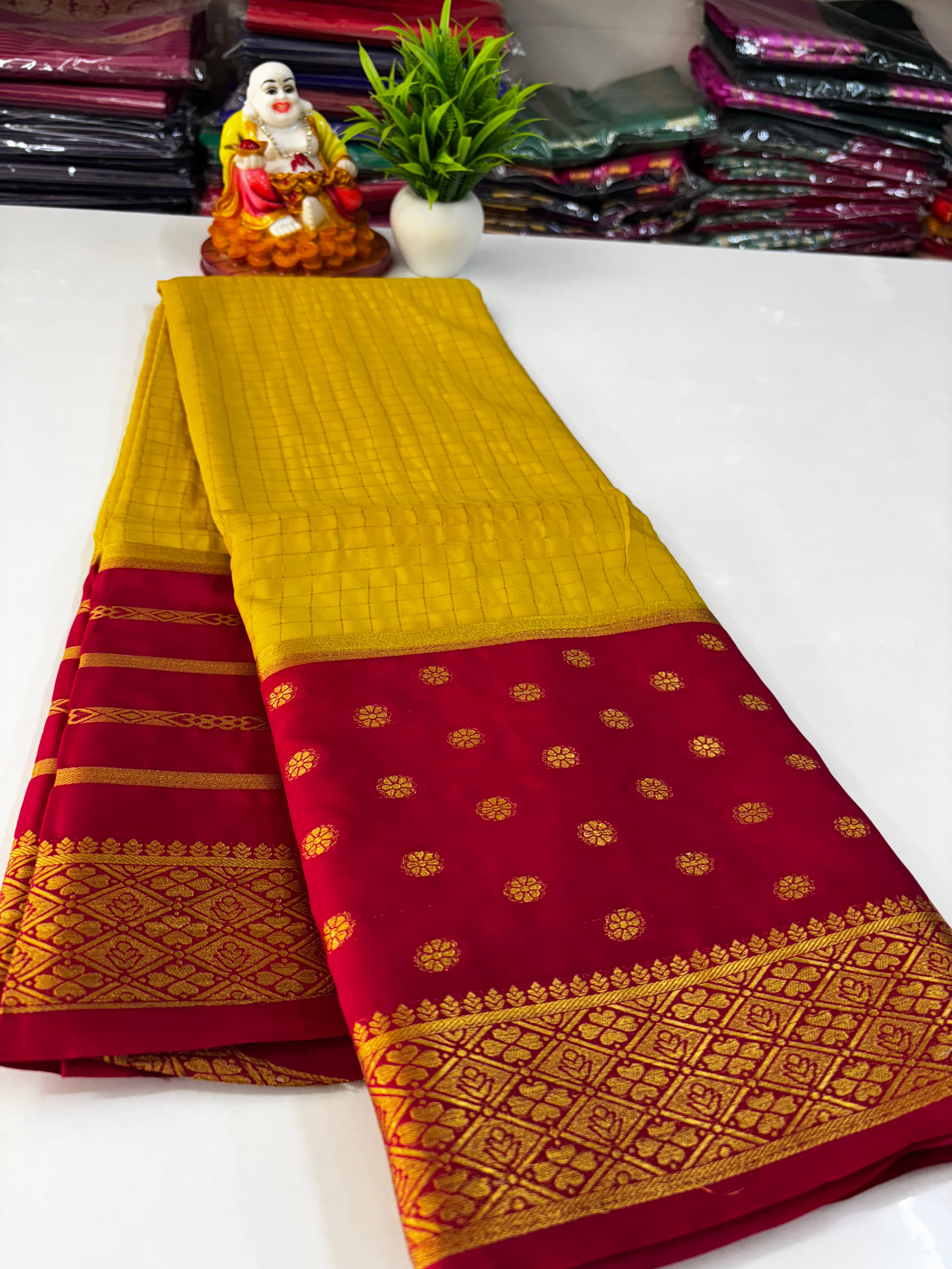 Elegant Semi Crepe Saree with Butta and Checks – Padmavathi Silks and Sarees