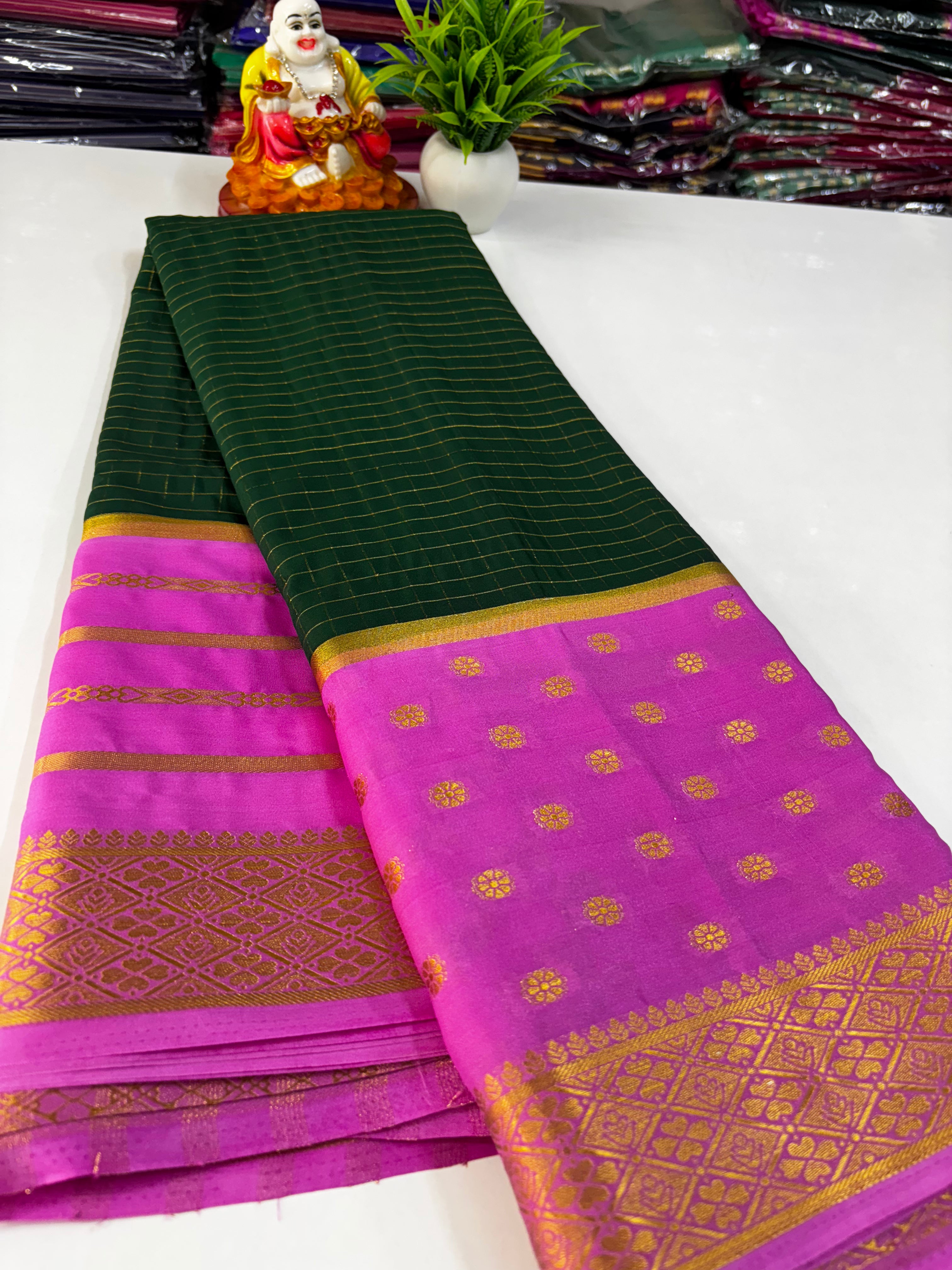 Elegant Semi Crepe Saree with Butta and Checks – Padmavathi Silks and Sarees