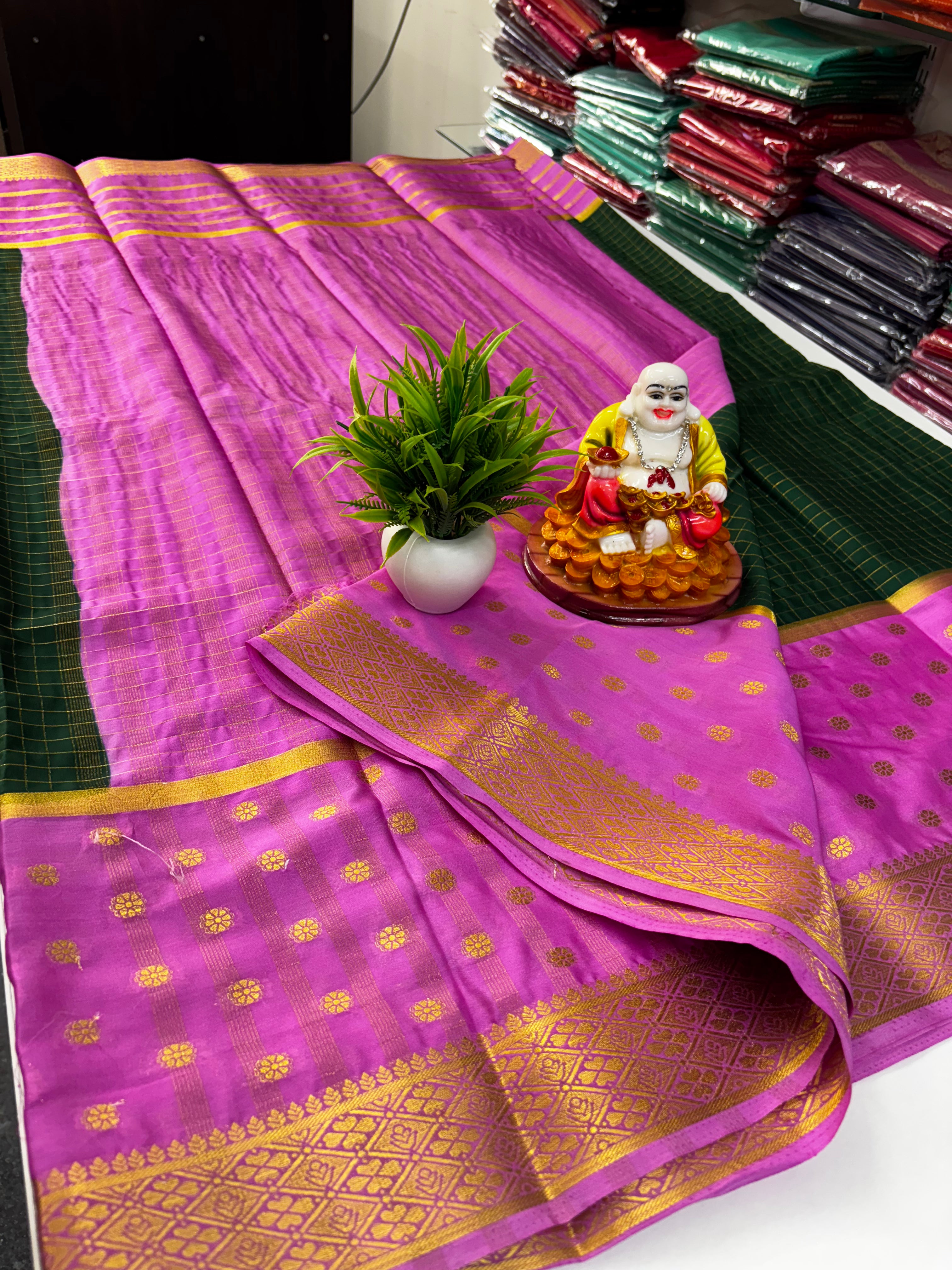 Elegant Semi Crepe Saree with Butta and Checks – Padmavathi Silks and Sarees