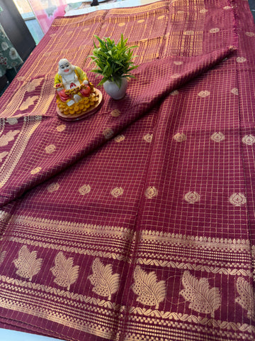 Mysore Crepe Silk Saree with Checks, Buttas & Rich Pallu……