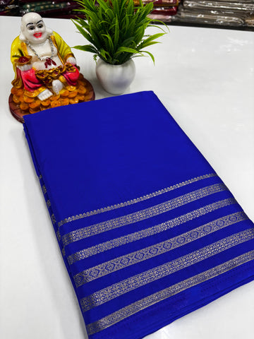 semi crepe saree with self royal blue color