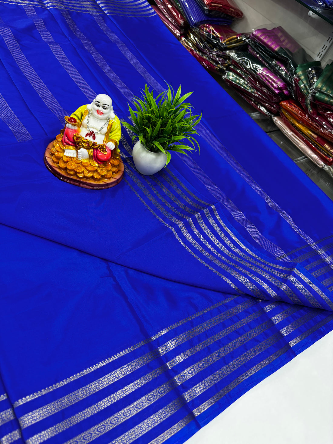 semi crepe saree with self royal blue color